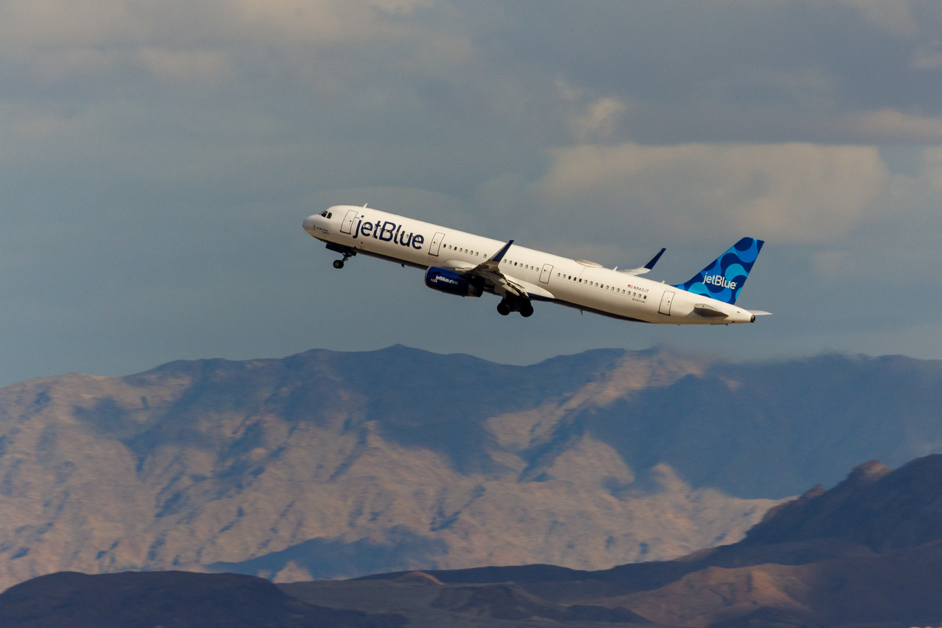Jetblue commercial aircraft takes off from  Las Vegas