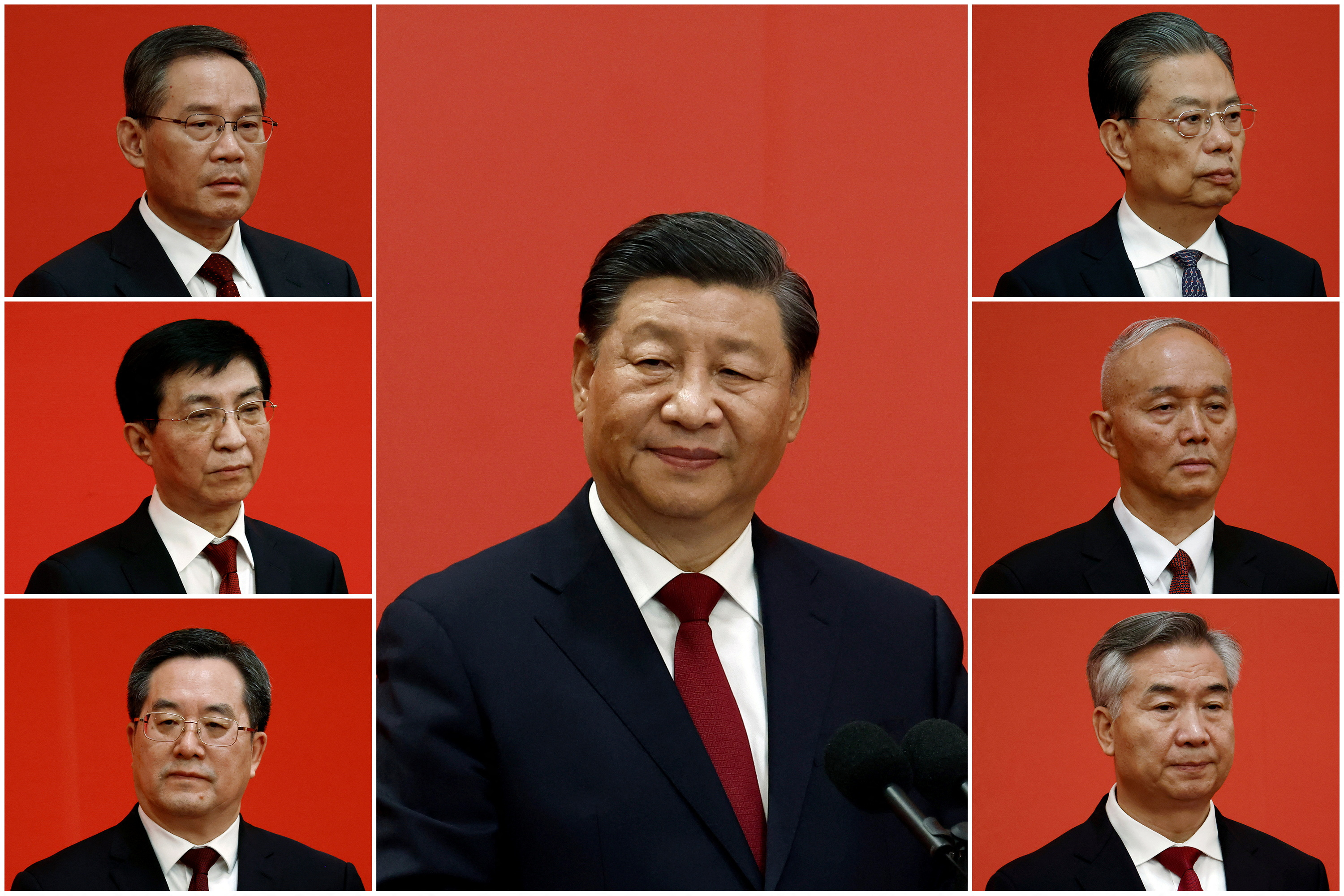Combination photo of new Politburo Standing Committee members in Beijing