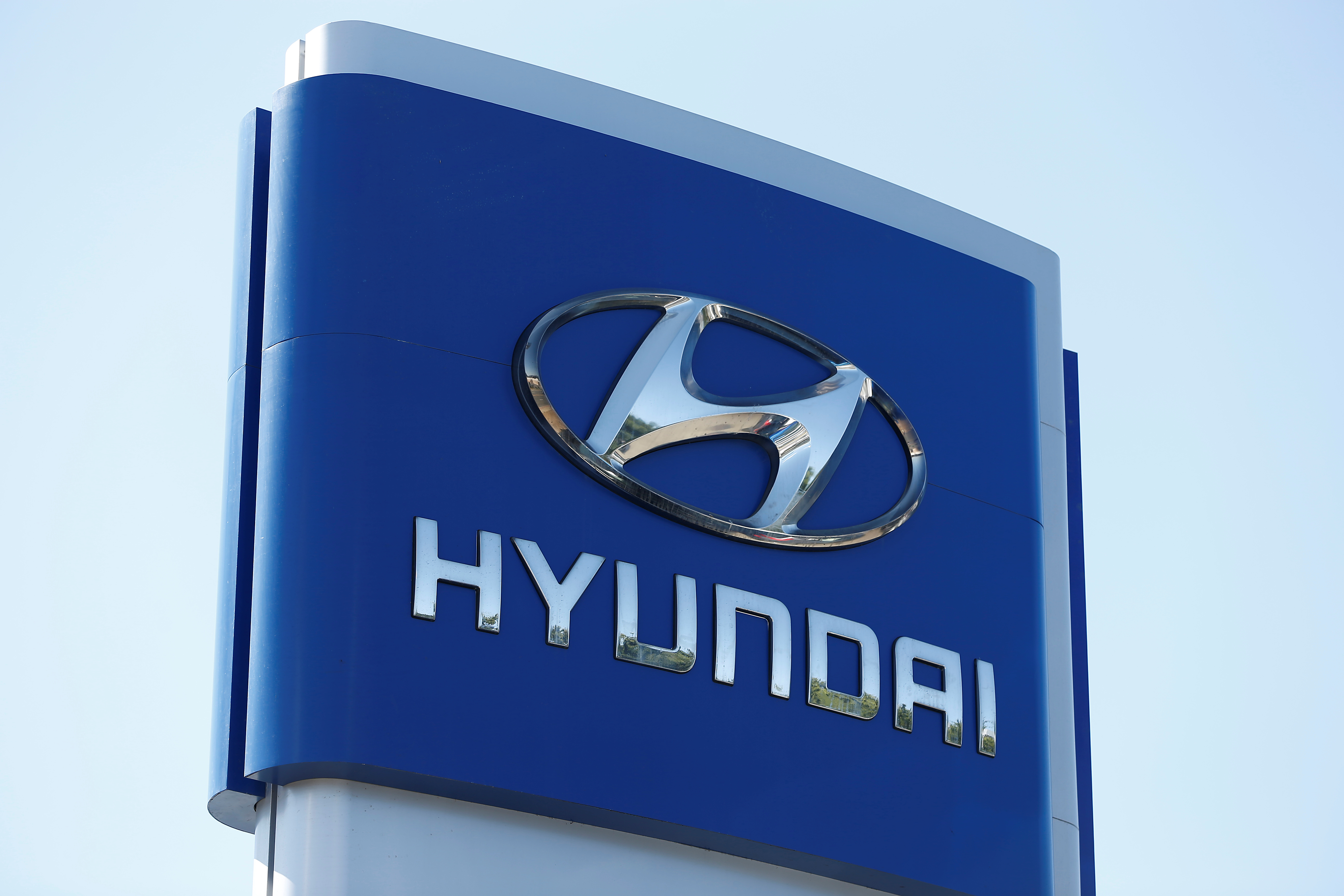 A Hyundai logo is seen at Hyundai of Serramonte in Colma, California