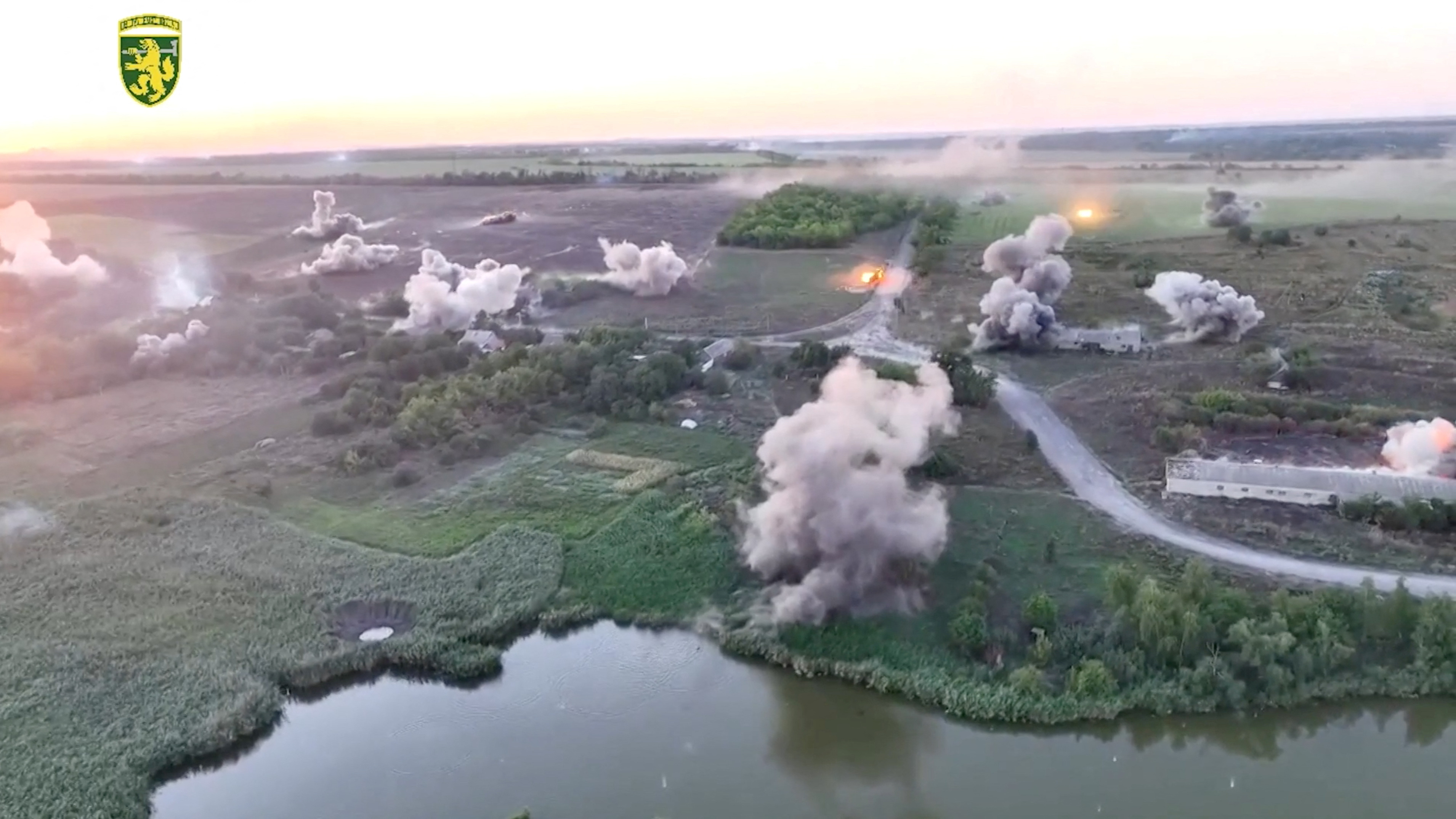 Ukrainian drone view shows artillery strikes on Russian troops east of Pokrovsk