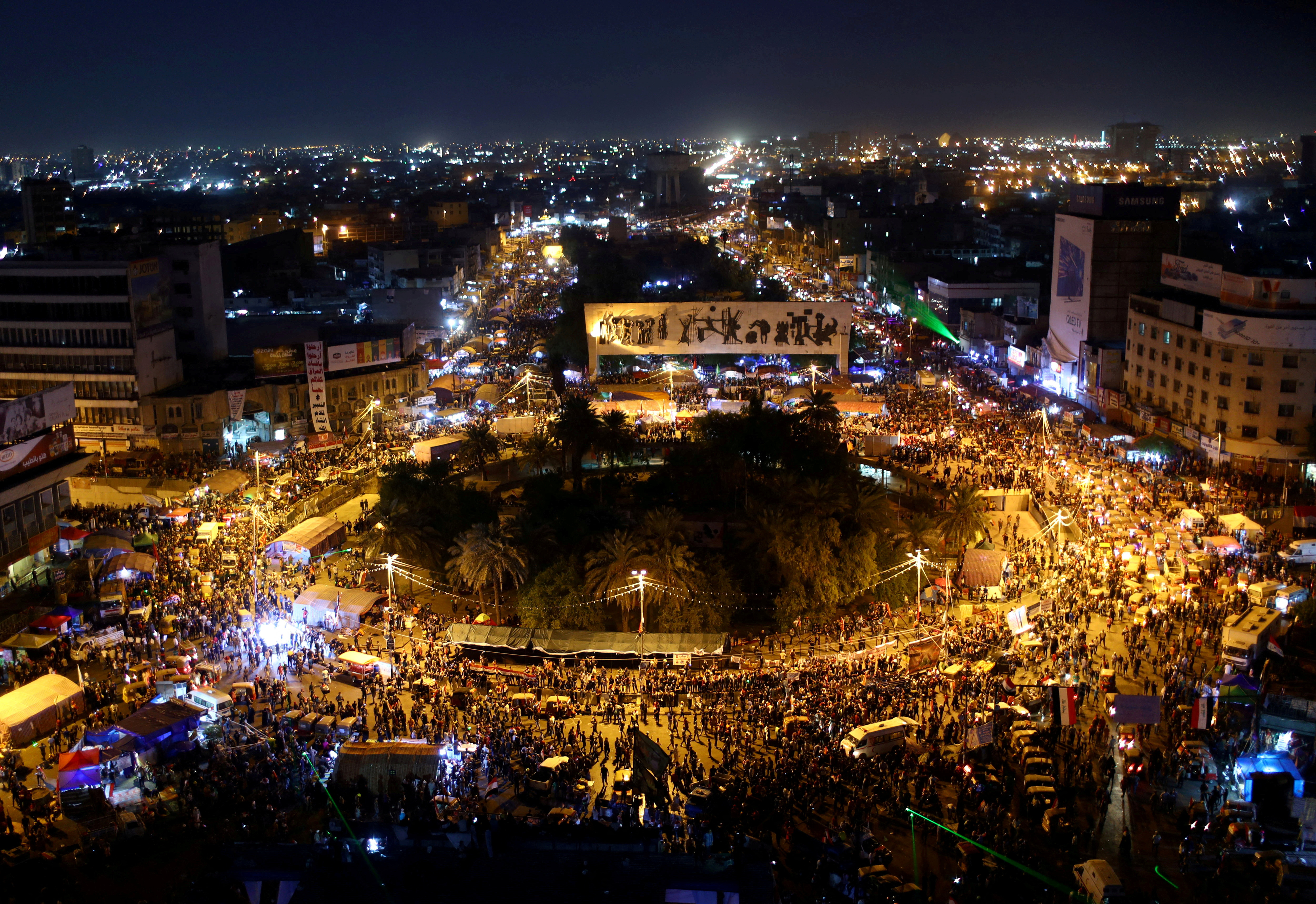 A general view of Tahrir square as demonstrators take part during the ongoing anti-government protests in Baghdad