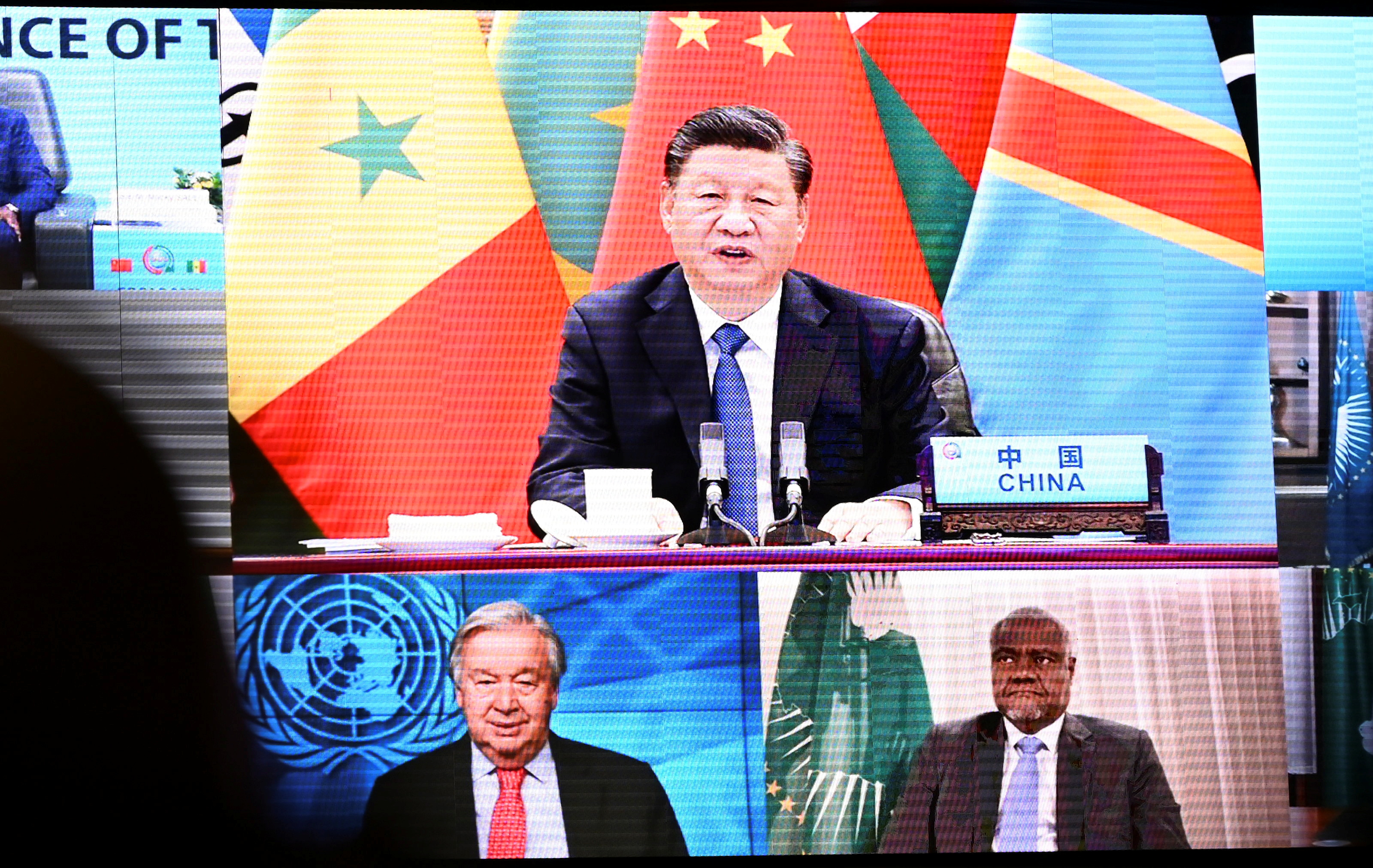 China's President Xi Jinping gives a speech via video link at the opening of the Forum on China-Africa Cooperation, (FOCAC) in Dakar, Senegal November 29, 2021. REUTERS/Cooper Inveen