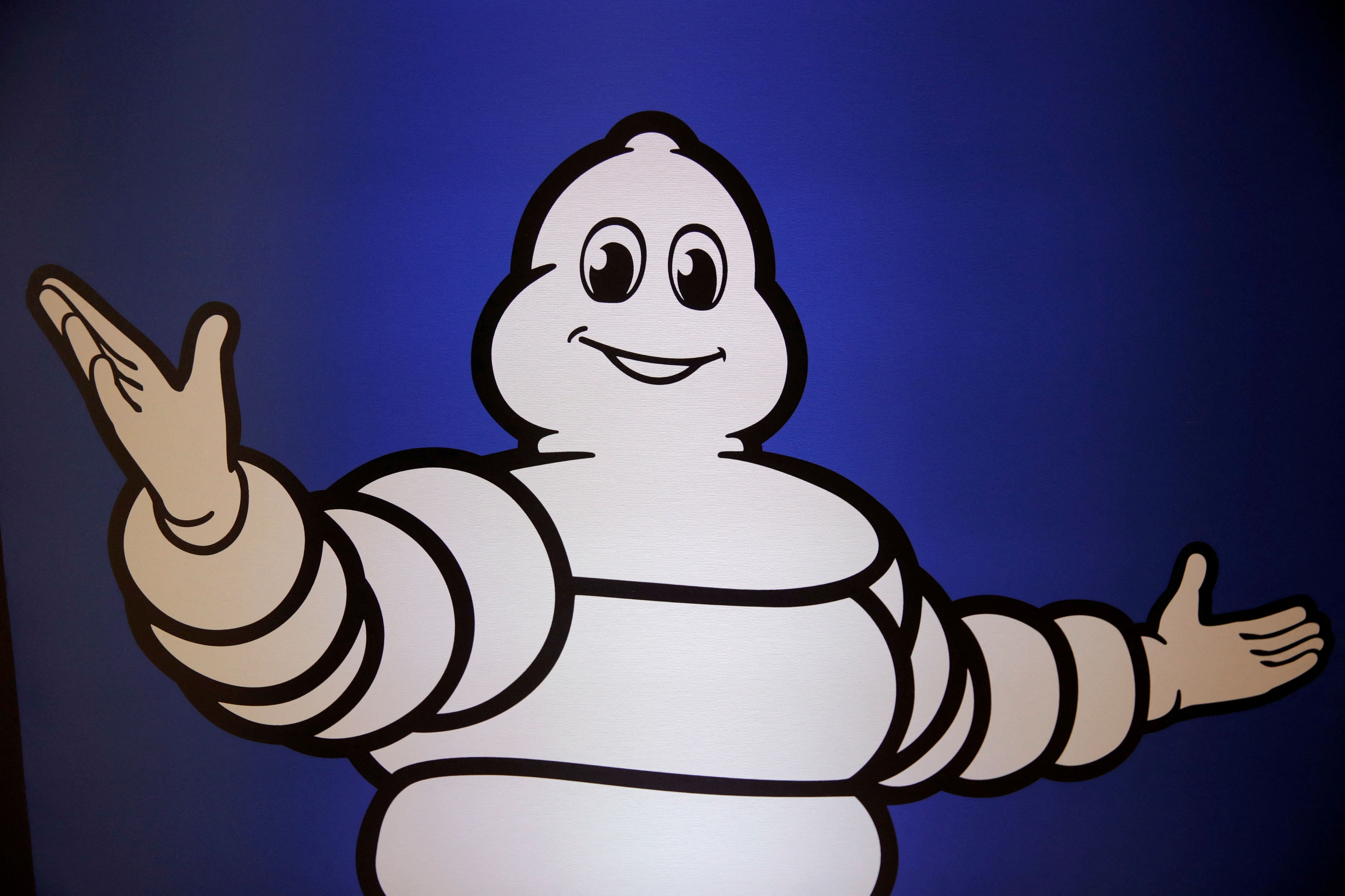 Bibendum, the Michelin Man mascot, is seen ahead of a news conference to present the company's 2018 annual results in Paris
