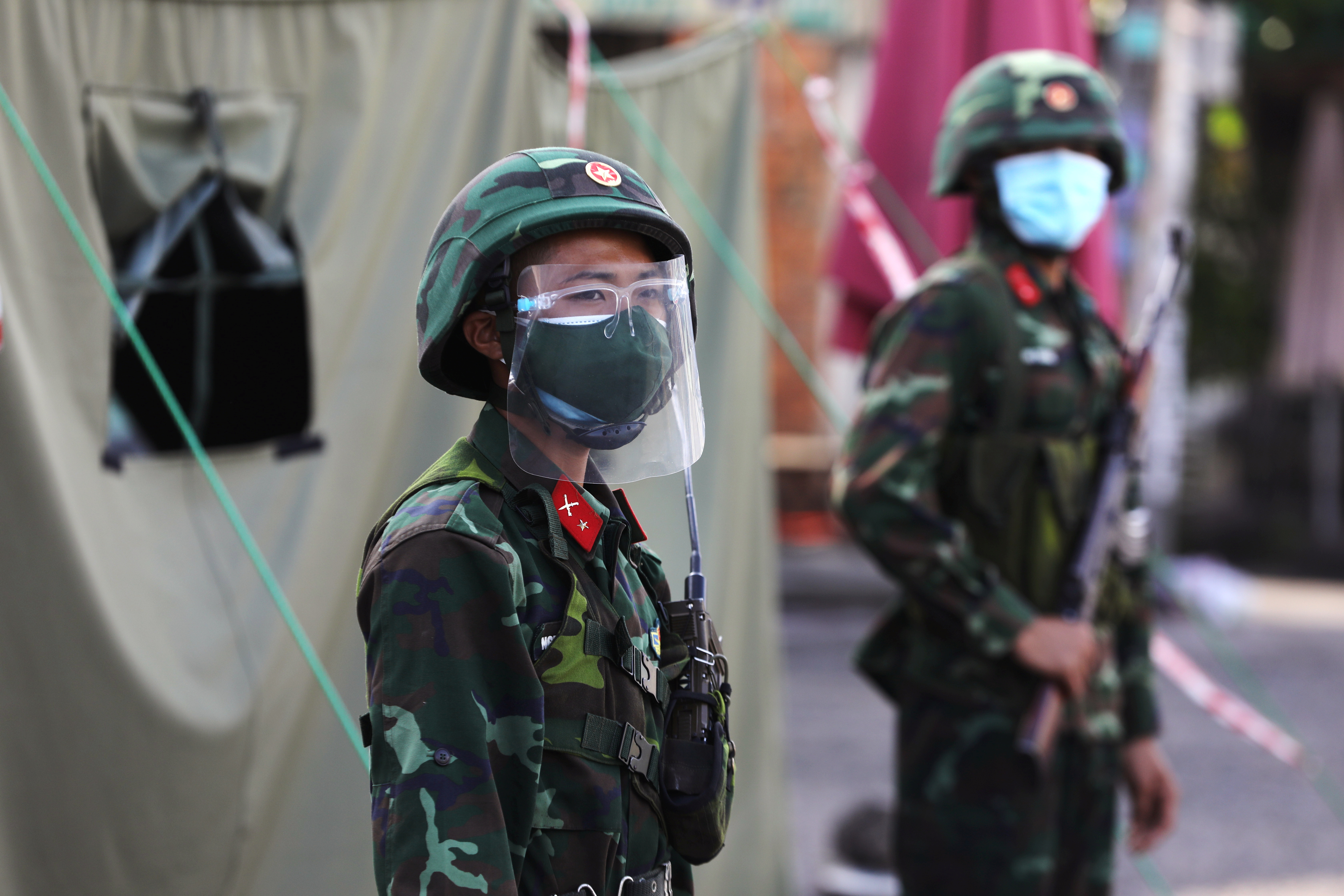 A military check point is seen during lockdown amid the coronavirus disease pandemic in Ho Chi Minh, Vietnam
