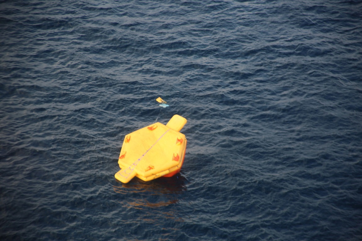 Handout photo shows a floating object believed to belong to the U.S. military aircraft MV-22 Osprey that crashed into the sea is seen off Yakushima Island, Japan