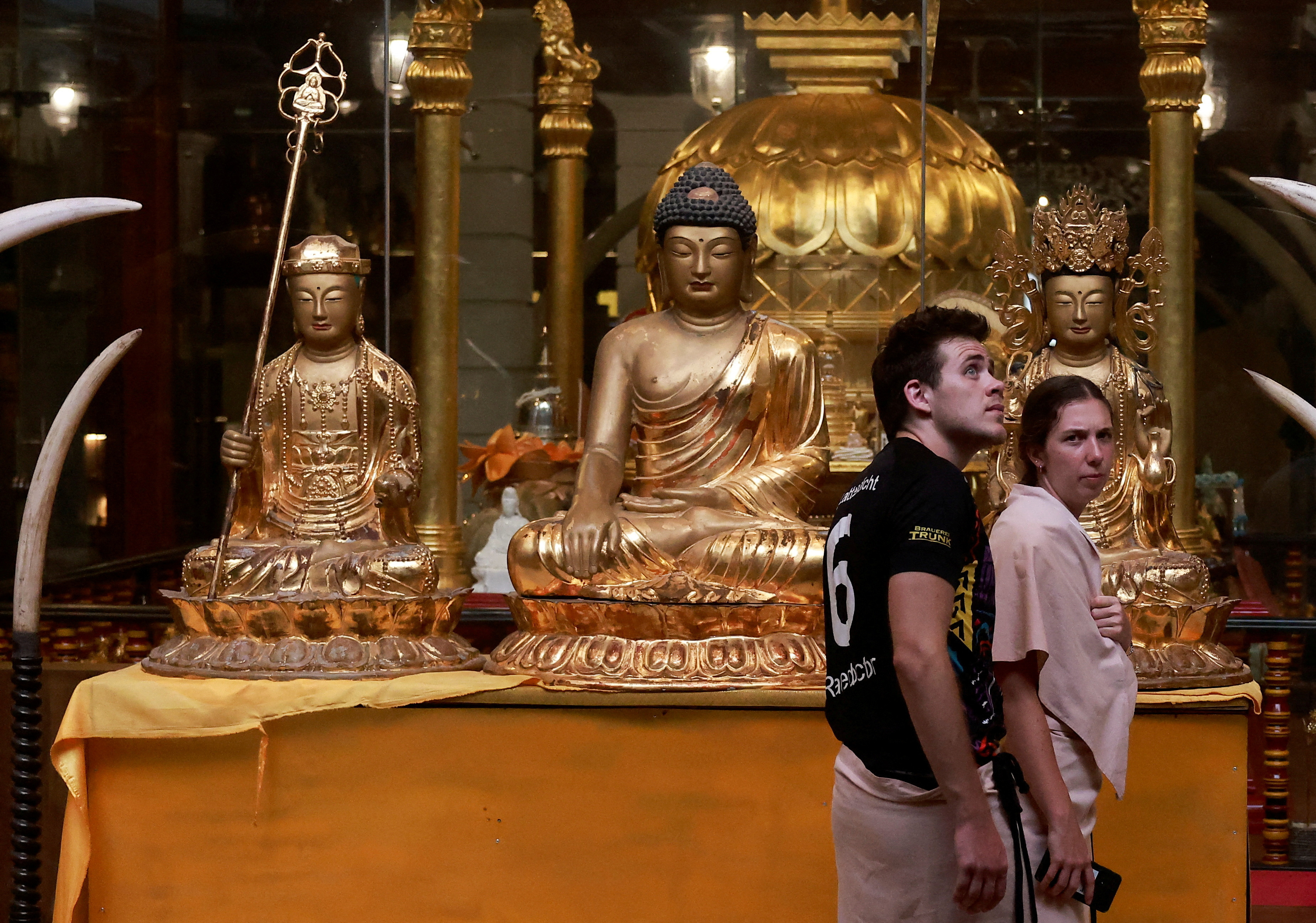 Tourists visit Gangaramaya Buddhist temple in Colombo