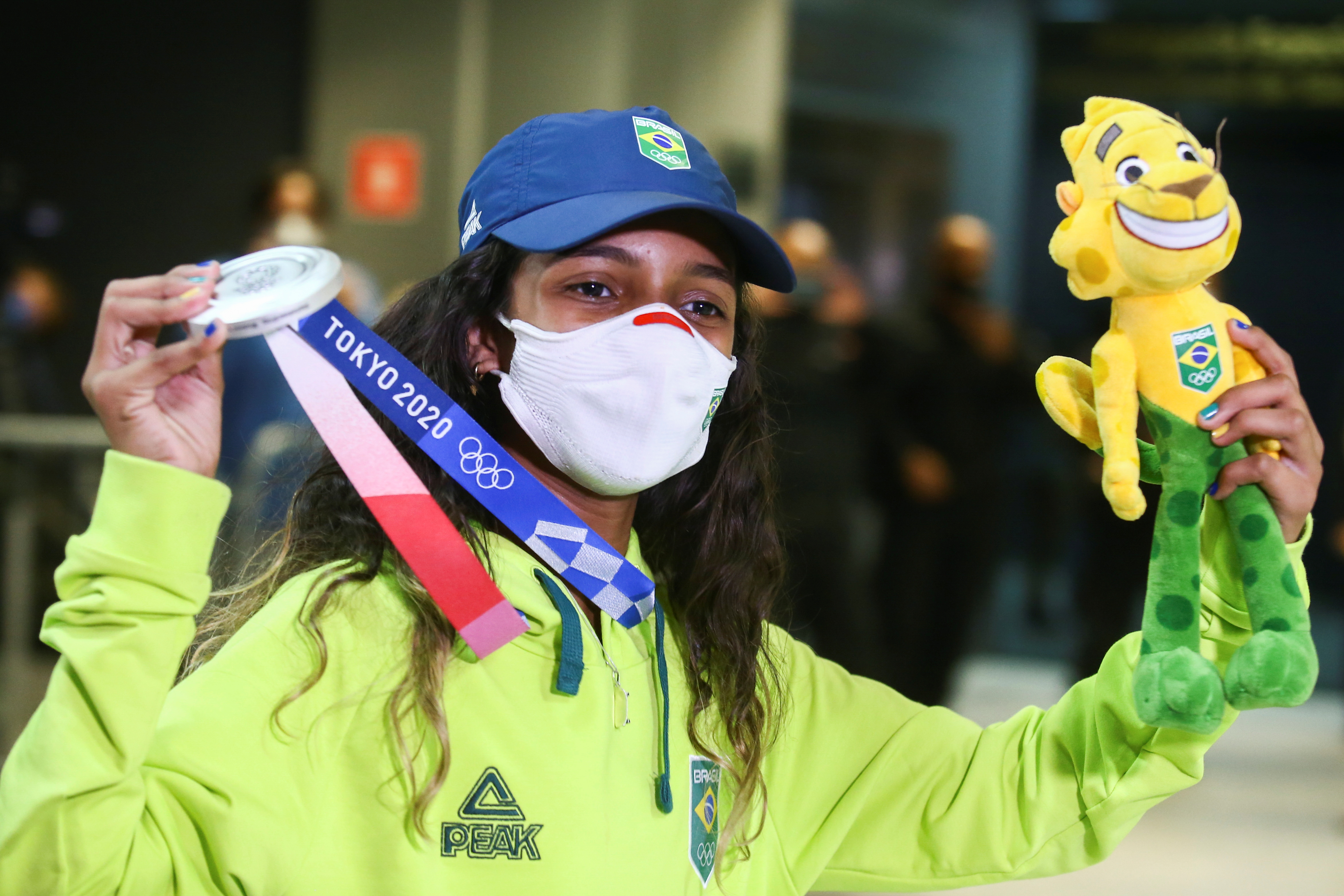Silver Medalist at Tokyo 2020 Olympics Rayssa Leal arrives in Brazil