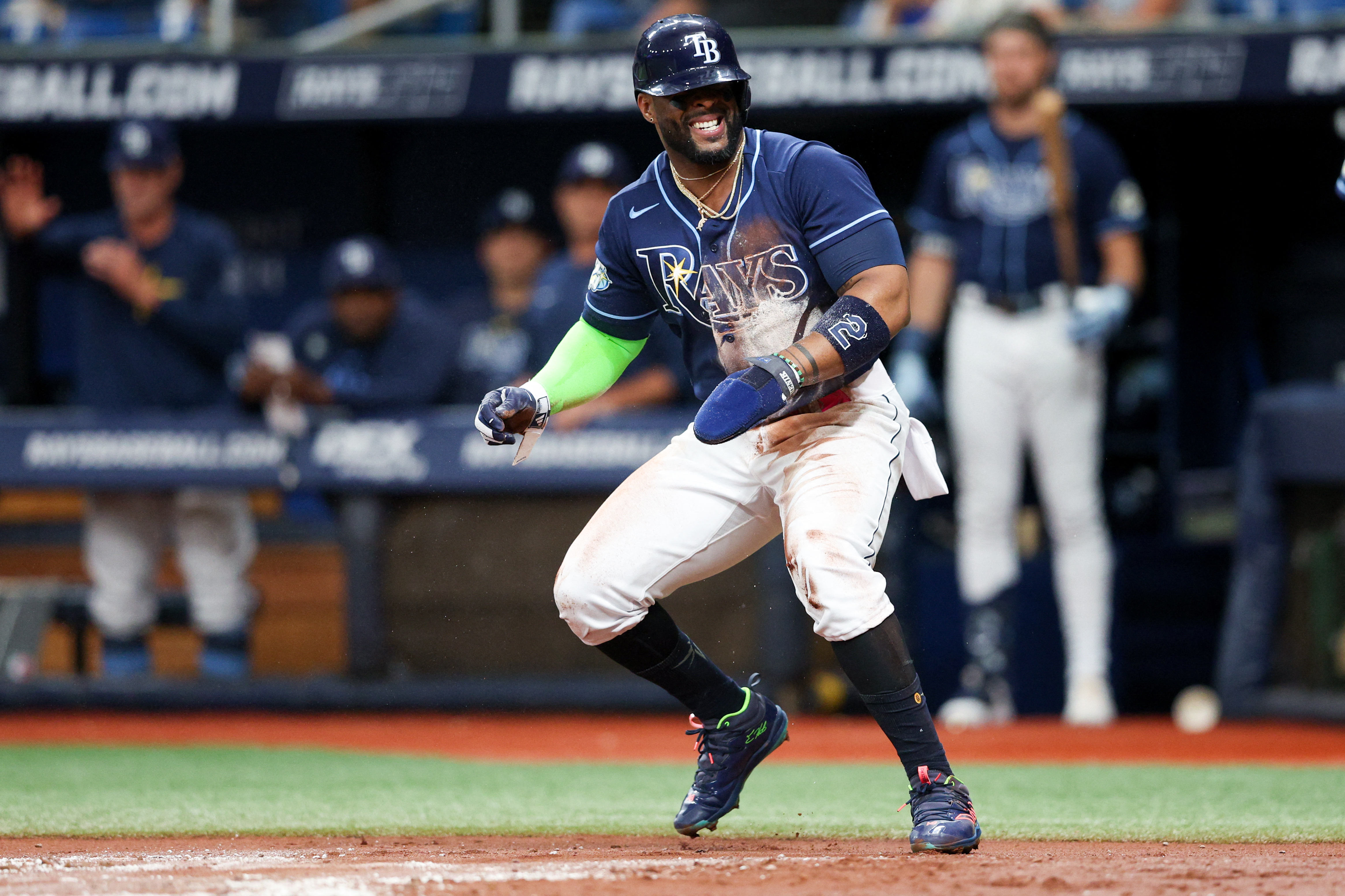 Tampa Bay Rays' Ji-Man Choi (26) warms up before a baseball game against  the Kansas City Royals at Kauffman Stadium in Kansas City, Mo., Monday,  April 29, 2019. (AP Photo/Orlin Wagner Stock