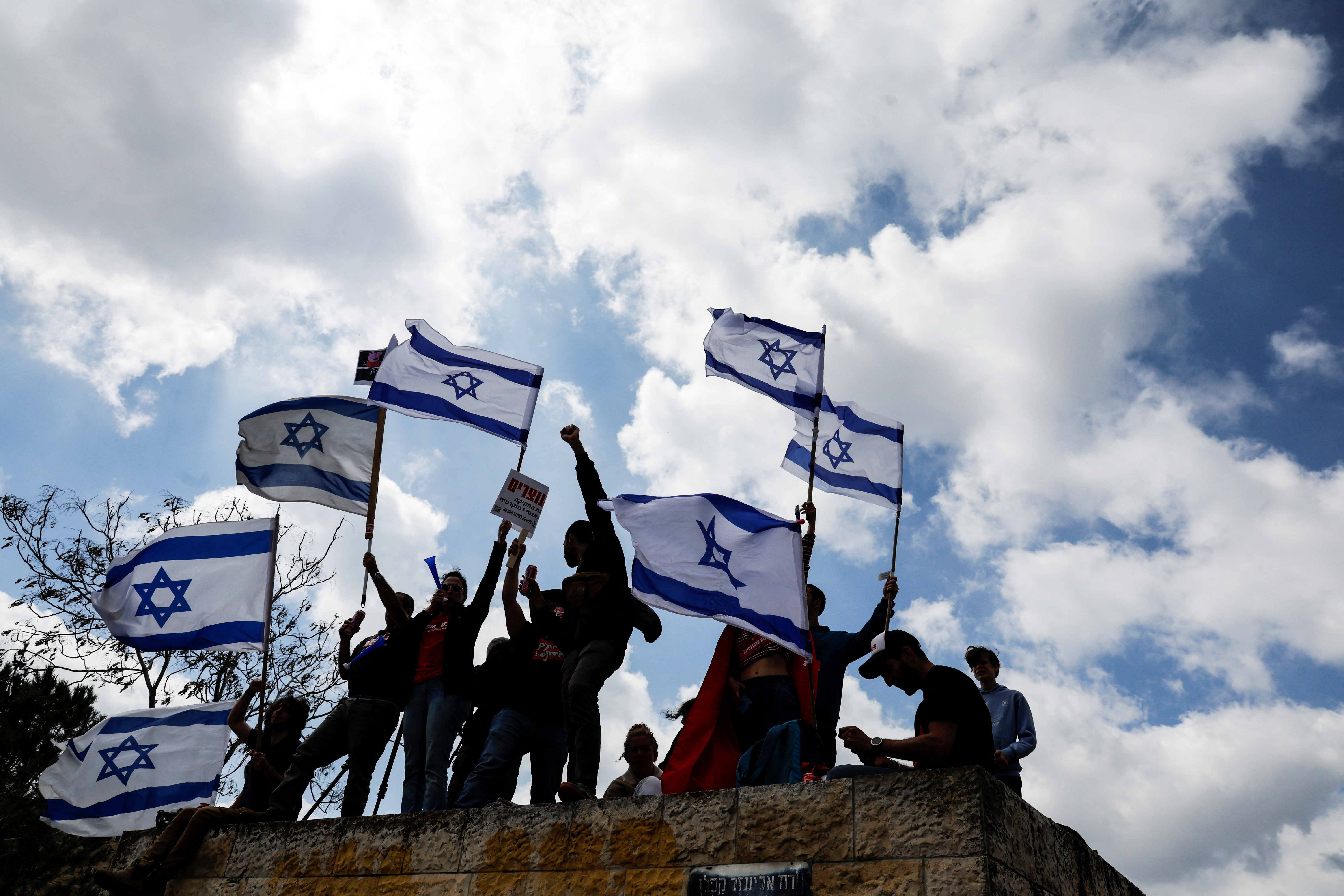 Demonstration against Israel's judicial overhaul and dismissing of the defense minister, in Jerusalem