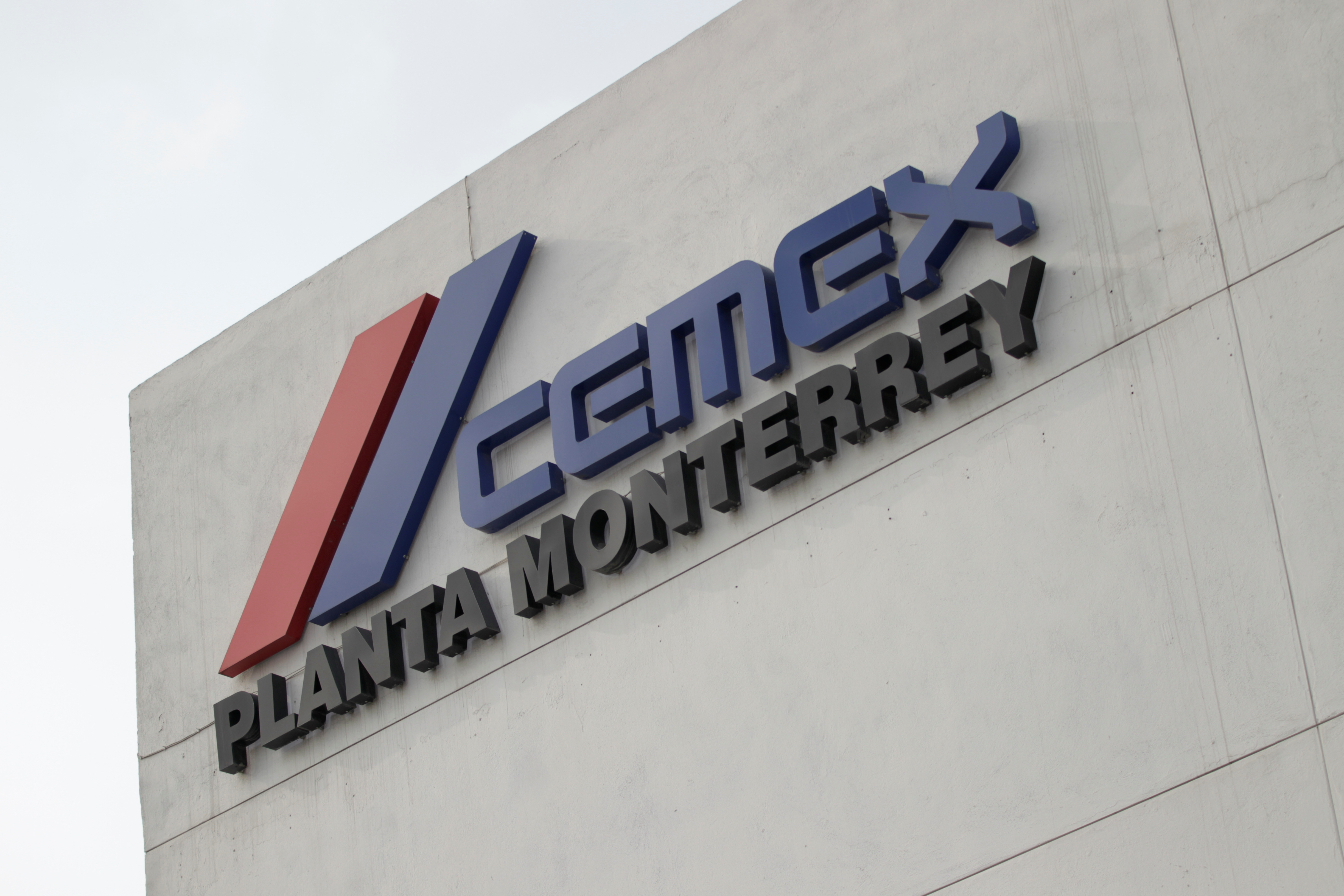 The logo of Mexican cement maker CEMEX is pictured at it's plant in Monterrey