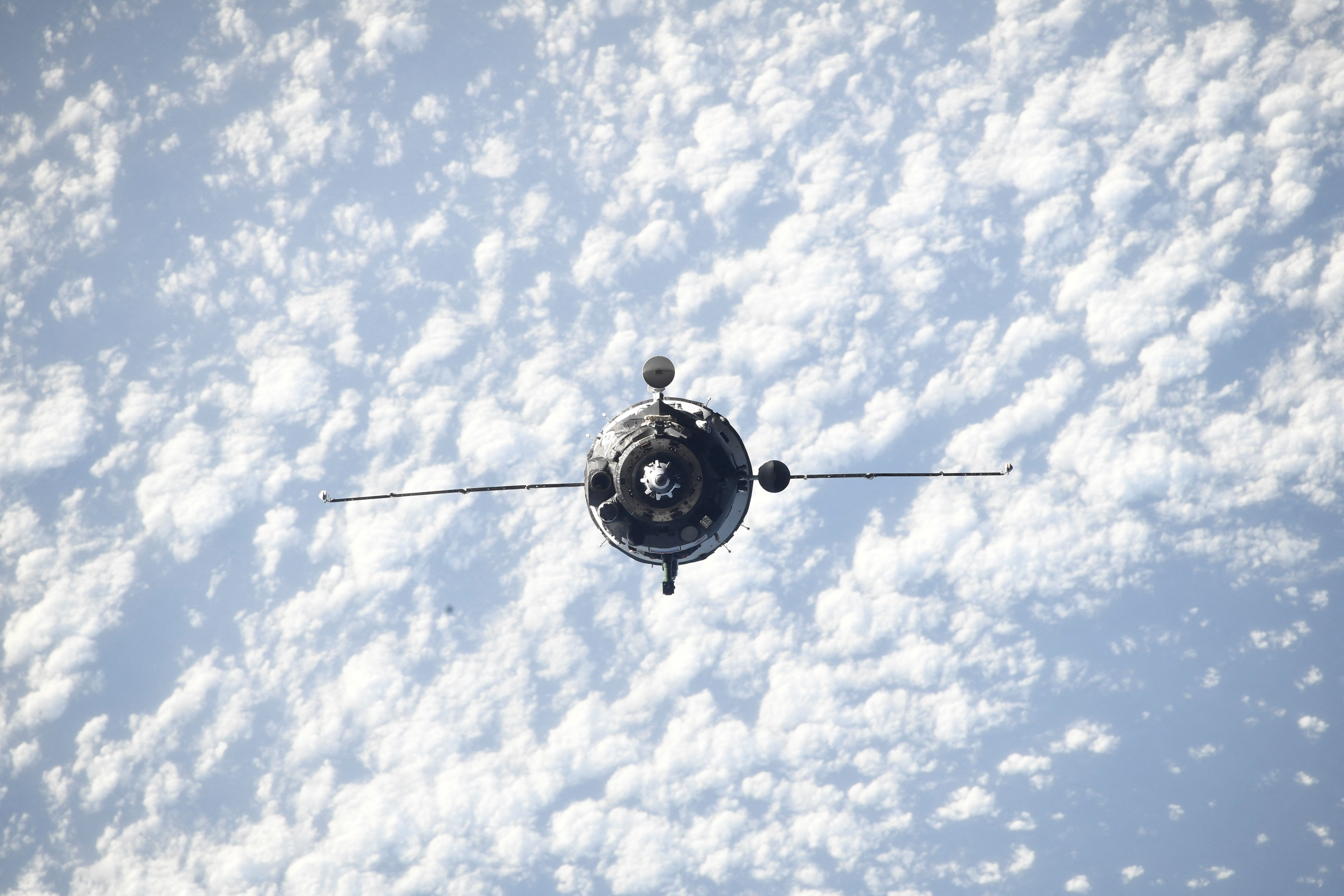 The Soyuz MS-21 spacecraft carrying Russian cosmonauts is seen during its docking to the International Space Station (ISS)