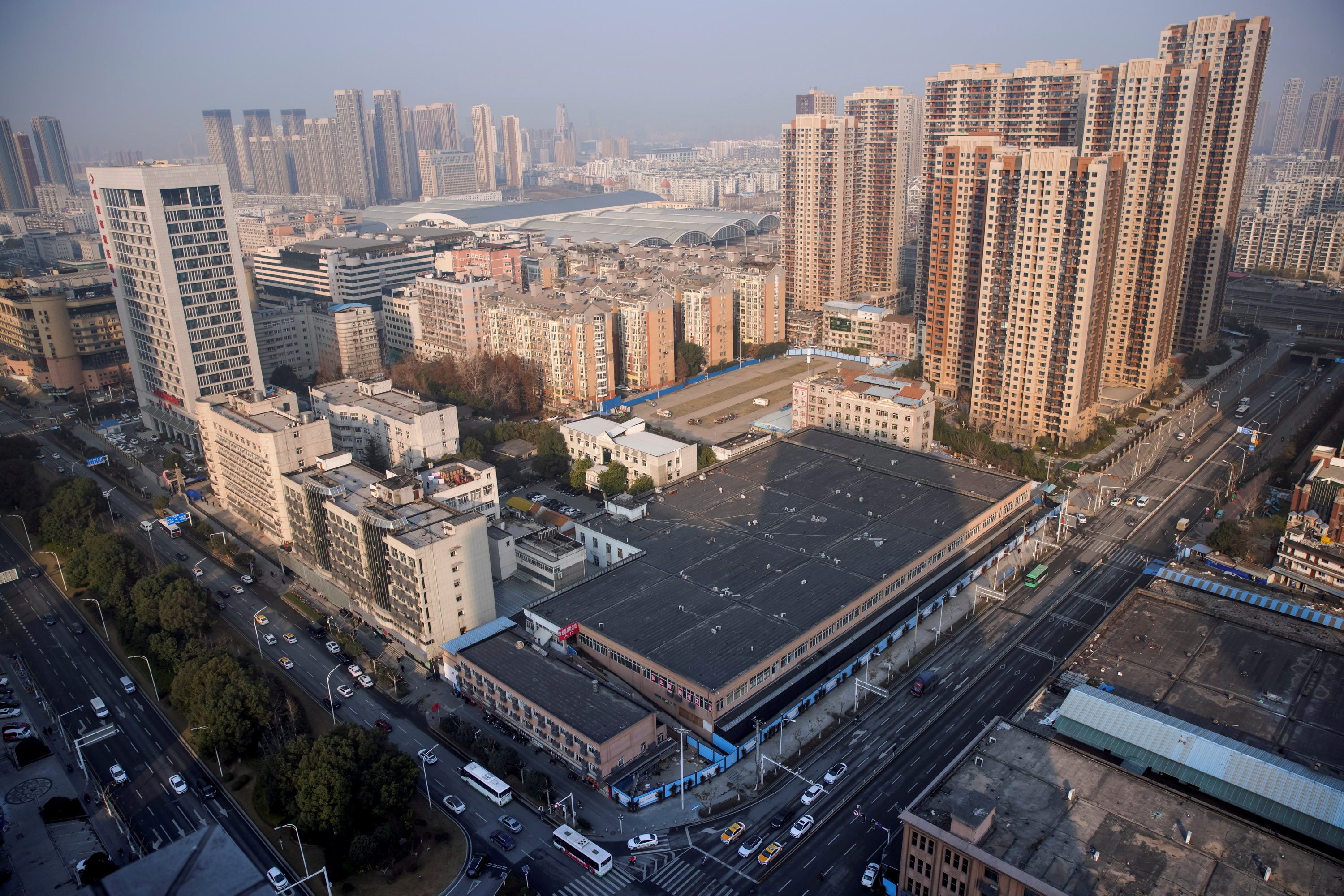 A general view shows the Huanan Wholesale Seafood Market, where the first cluster of cases of the coronavirus disease (COVID-19) emerged, in Wuhan