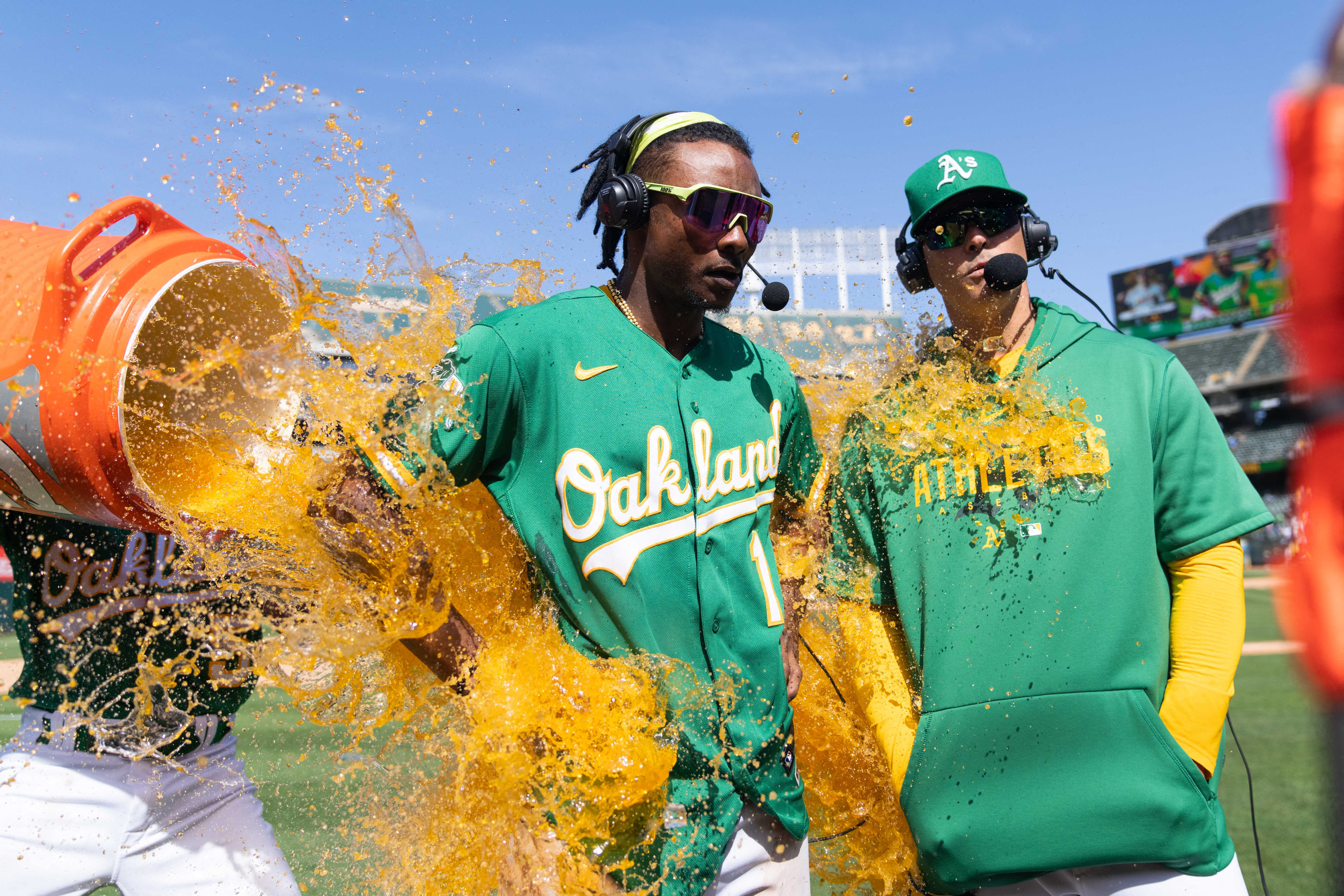 Esteury Ruiz of the Oakland Athletics fields during the game