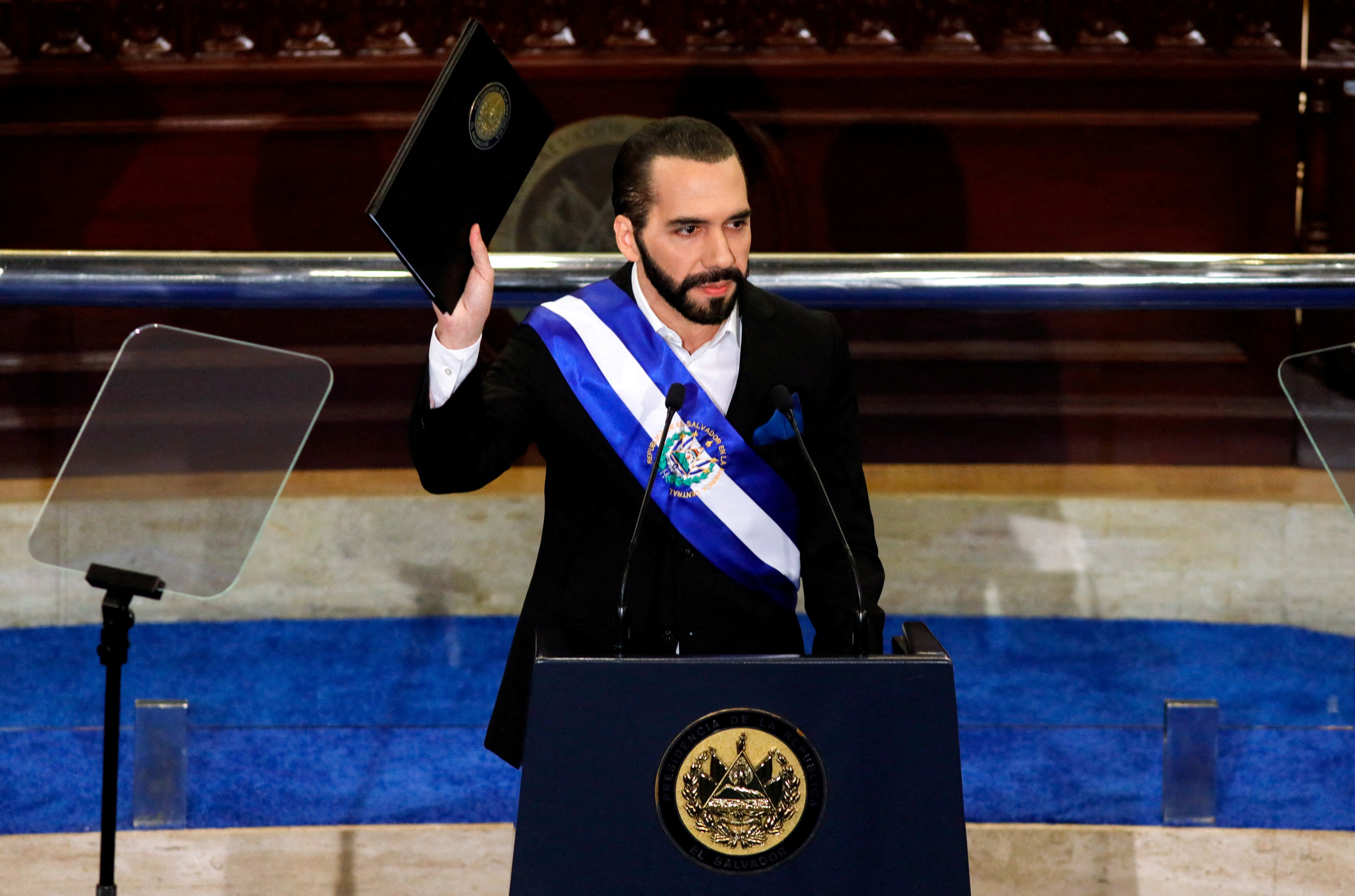 El Salvador's President Nayib Bukele marks his fourth year in office, in San Salvador