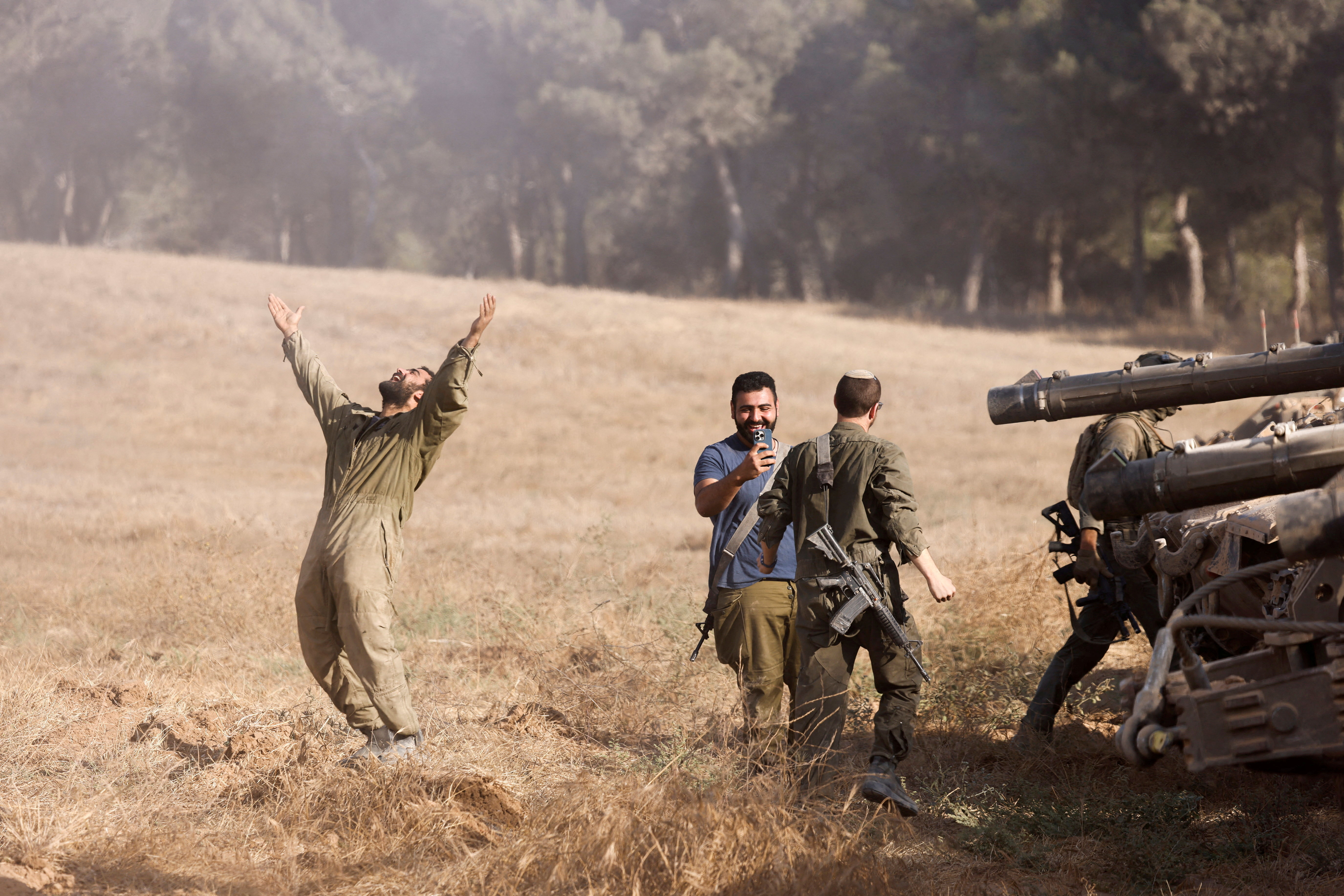 Israeli soldiers return from Gaza Strip, near the Israel-Gaza border