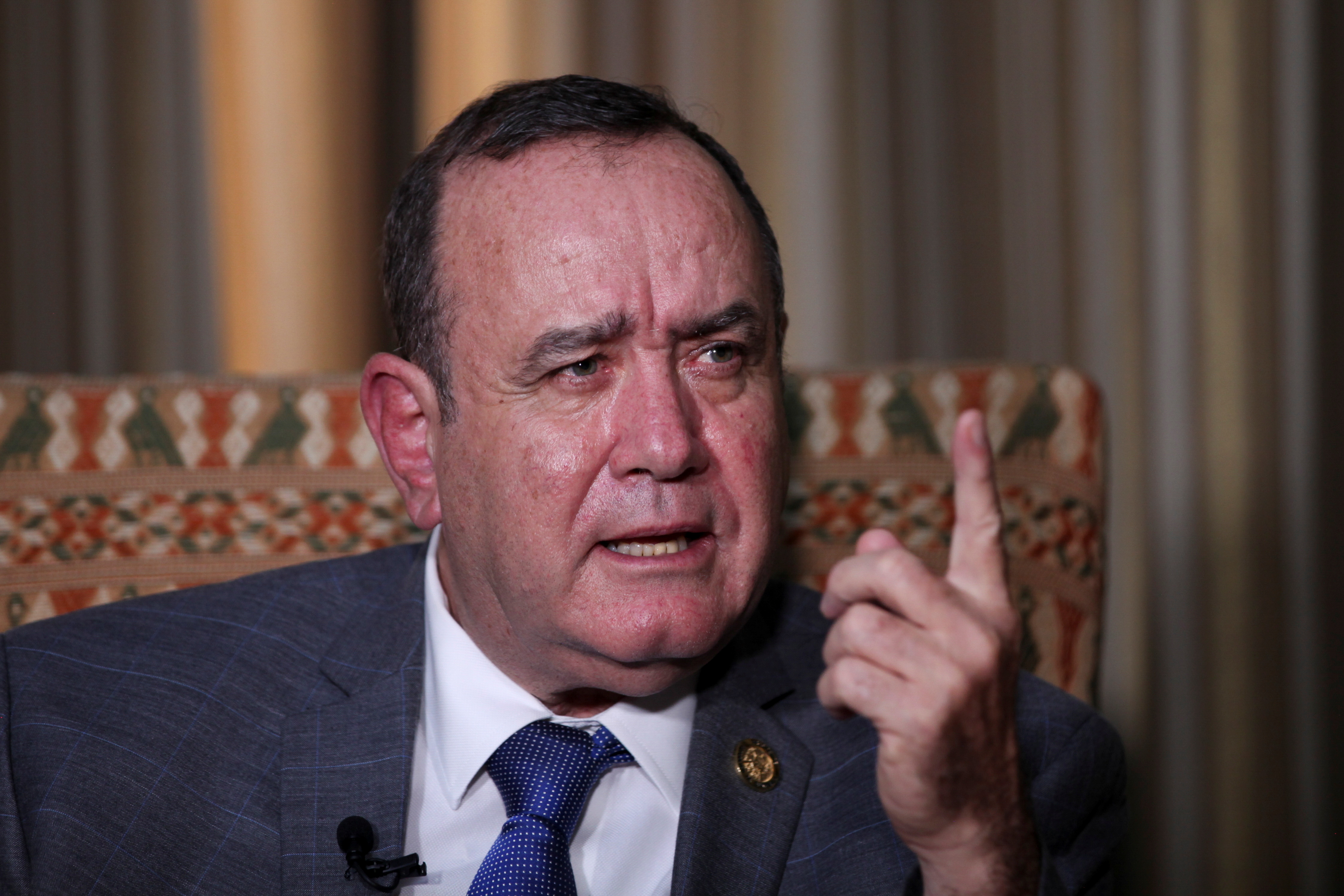 Guatemala's President Alejandro Giammattei attends an interview with Reuters in Guatemala City