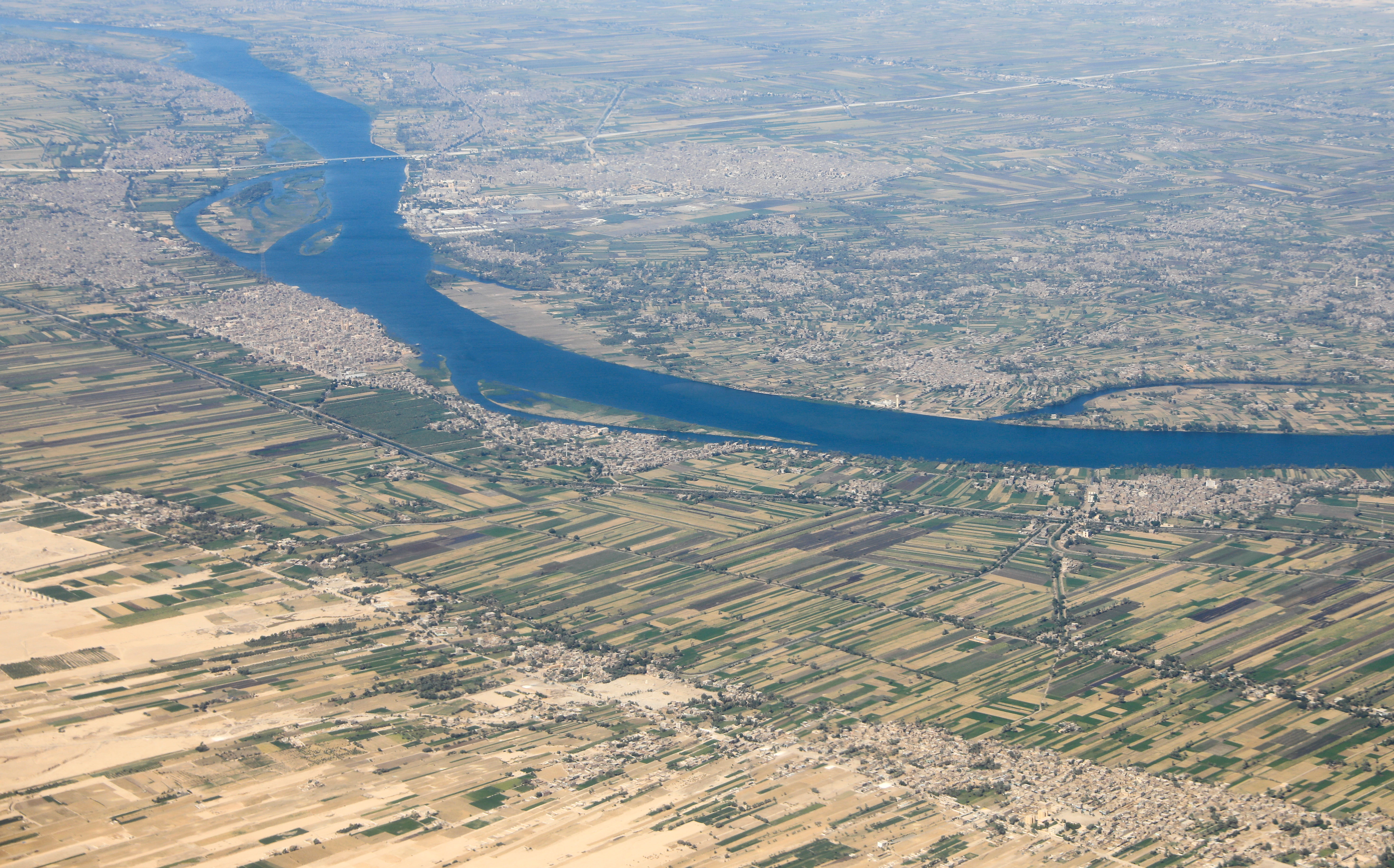 Aerial view of the River Nile valley and desert