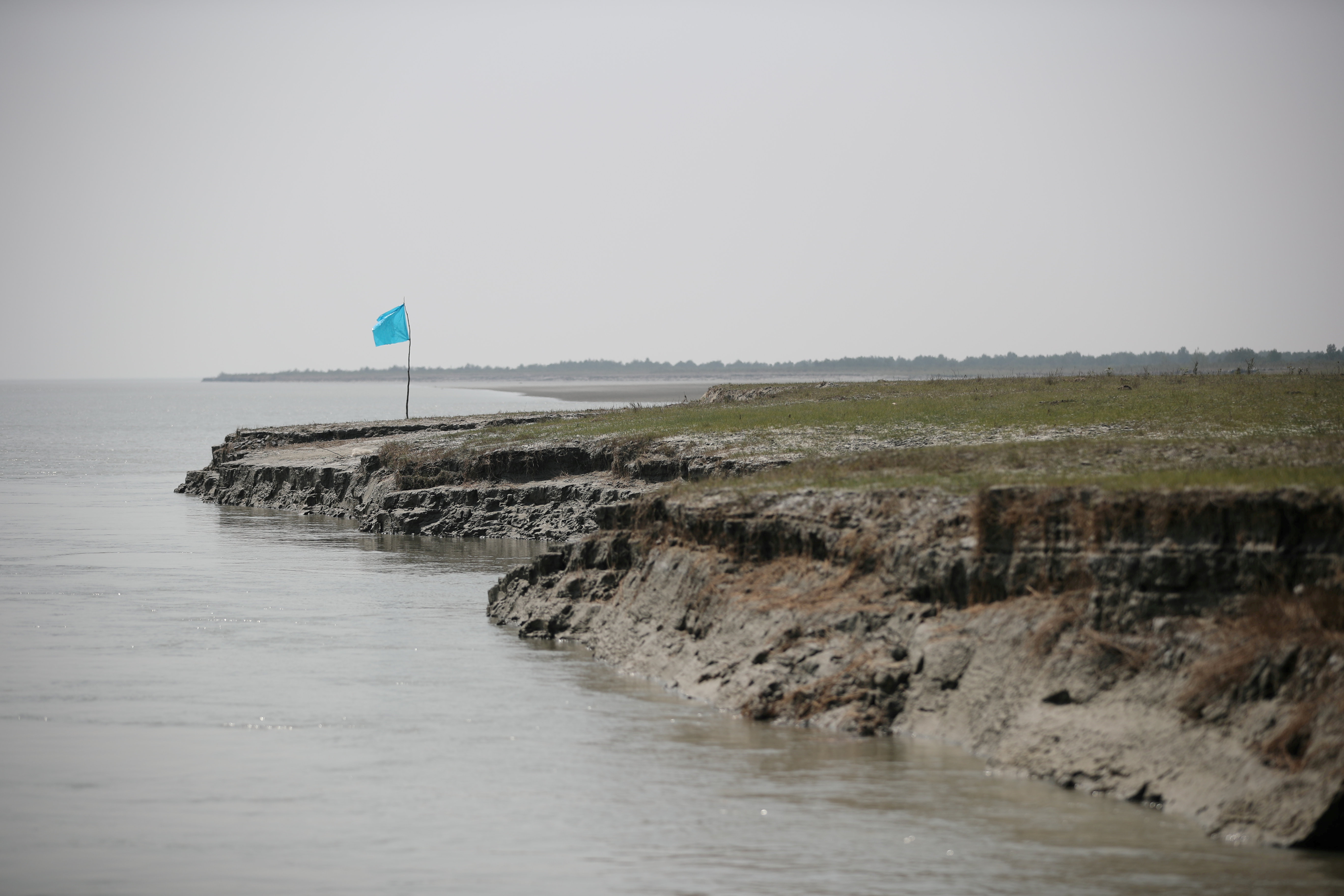 View of the island of Bhasan Char in the Bay of Bengal