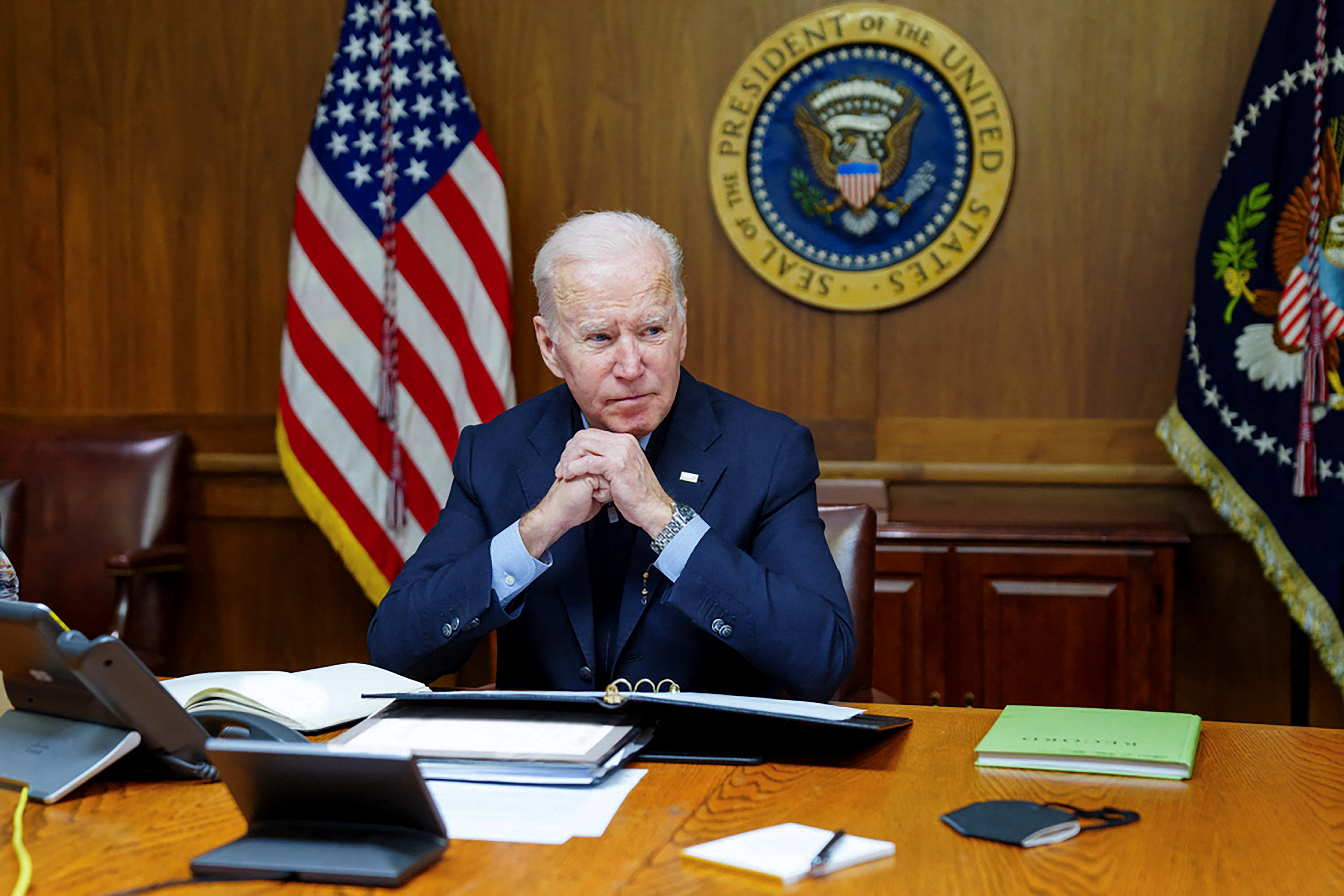 U.S. President Biden speaks by phone with Russia's President Putin from Camp David in Maryland