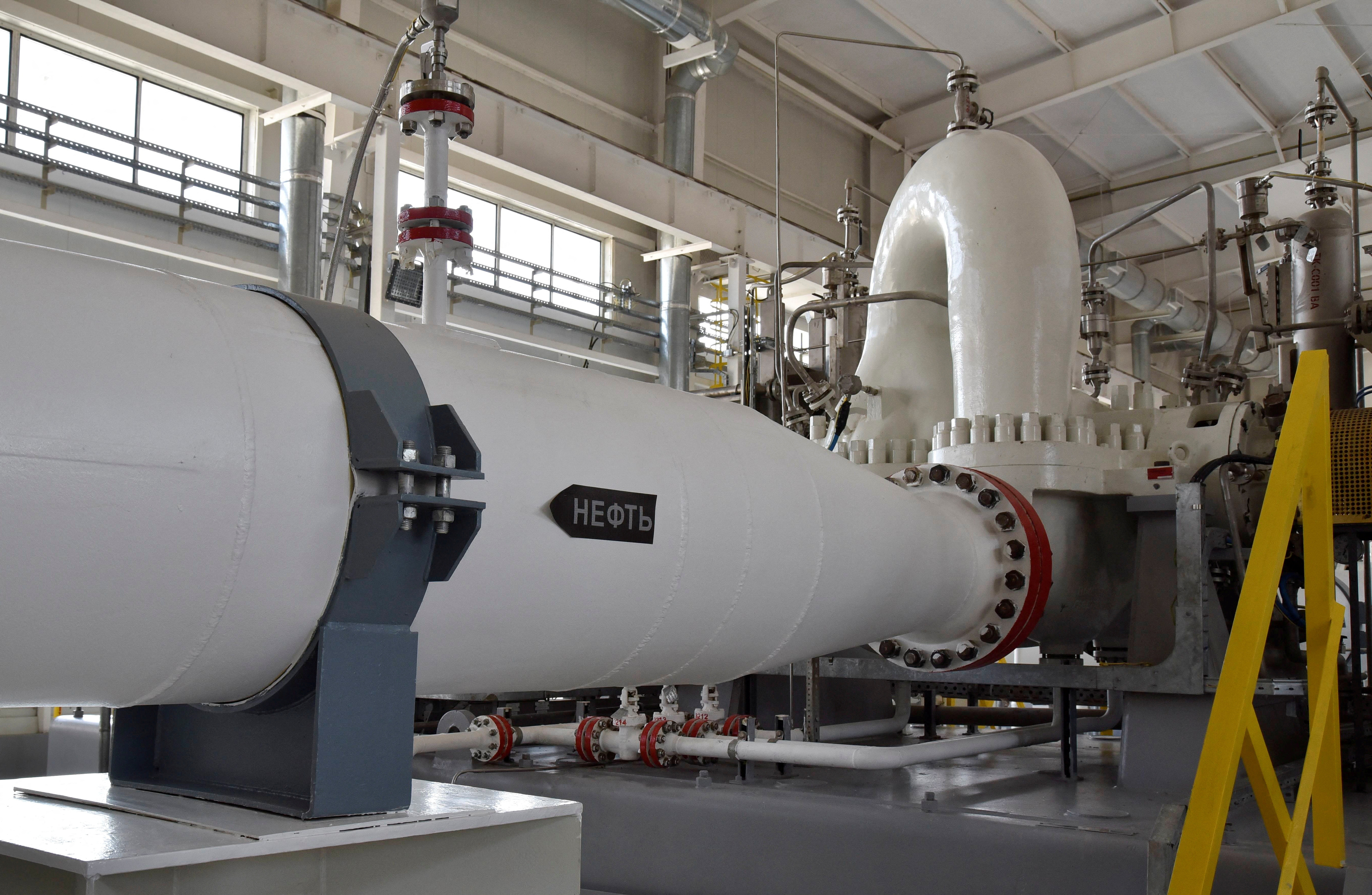 An interior view shows a new pumping station of the Caspian Pipeline Consortium