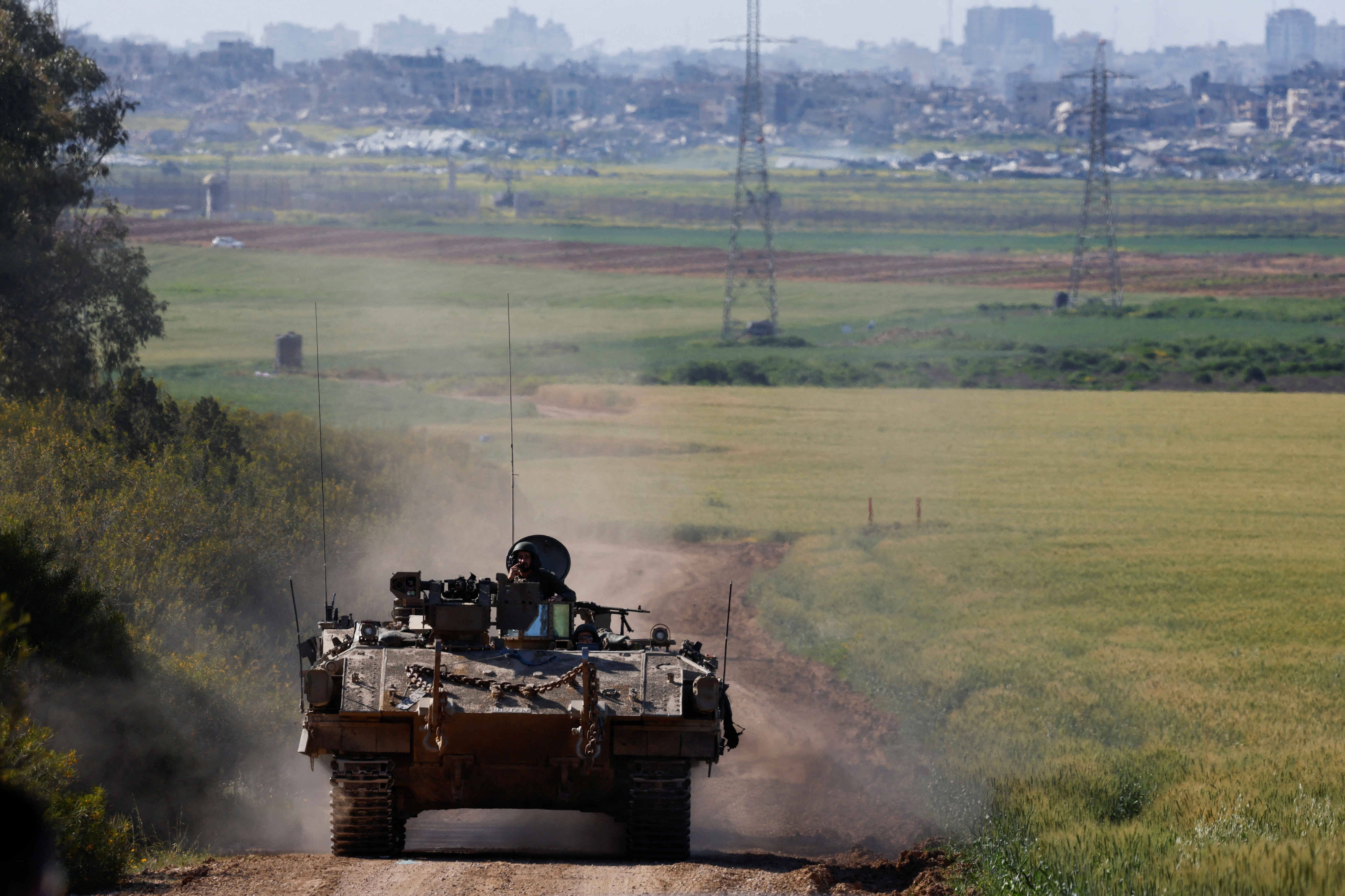 Armoured personnel carrier maneuvers near the Israel-Gaza border