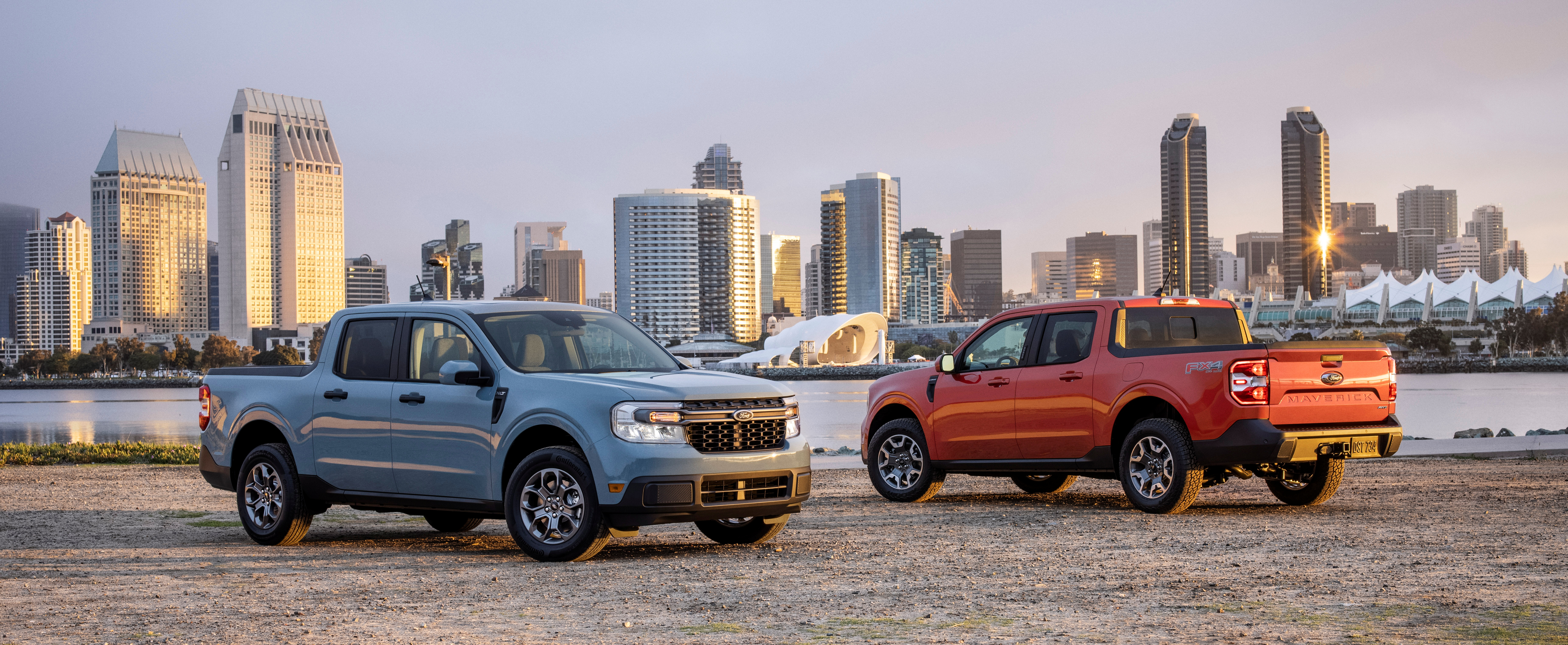 The 2022 Ford Maverick Hybrid and 2L EcoBoost AWD Lariat models, which make their debut in Fall 2021, are seen in an undated photograph