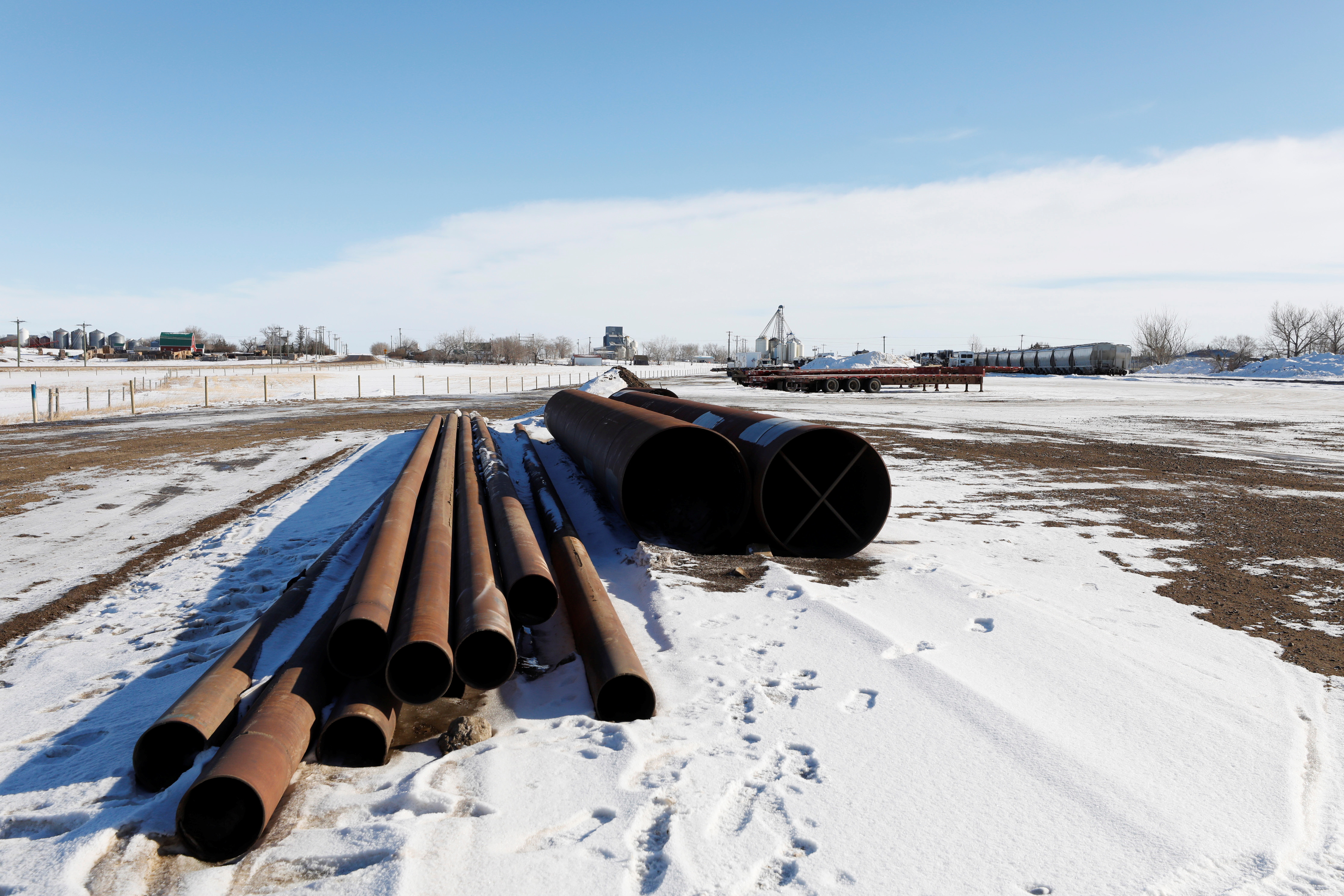 A supply depot servicing the Keystone XL crude oil pipeline lies idle in Oyen