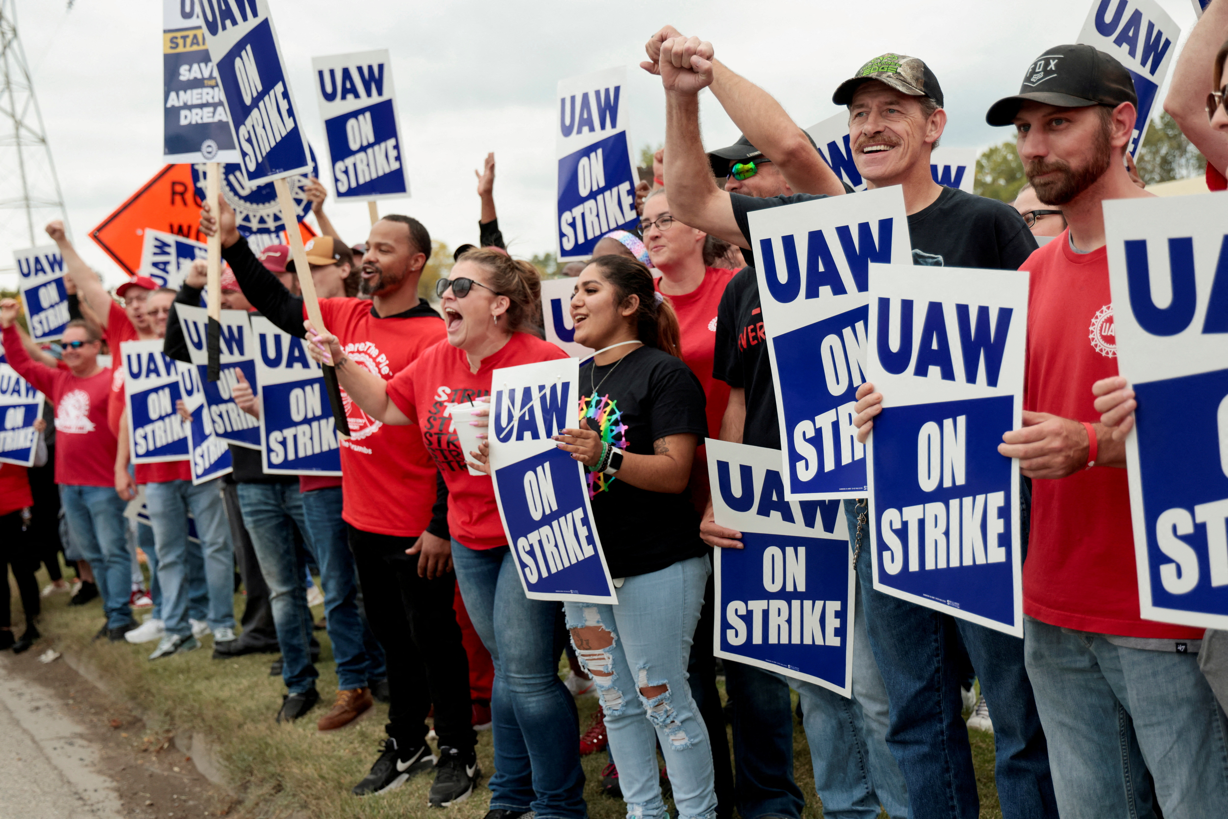 Striking UAW members from the General Motors Lansing Delta Plant picket in Delta Township