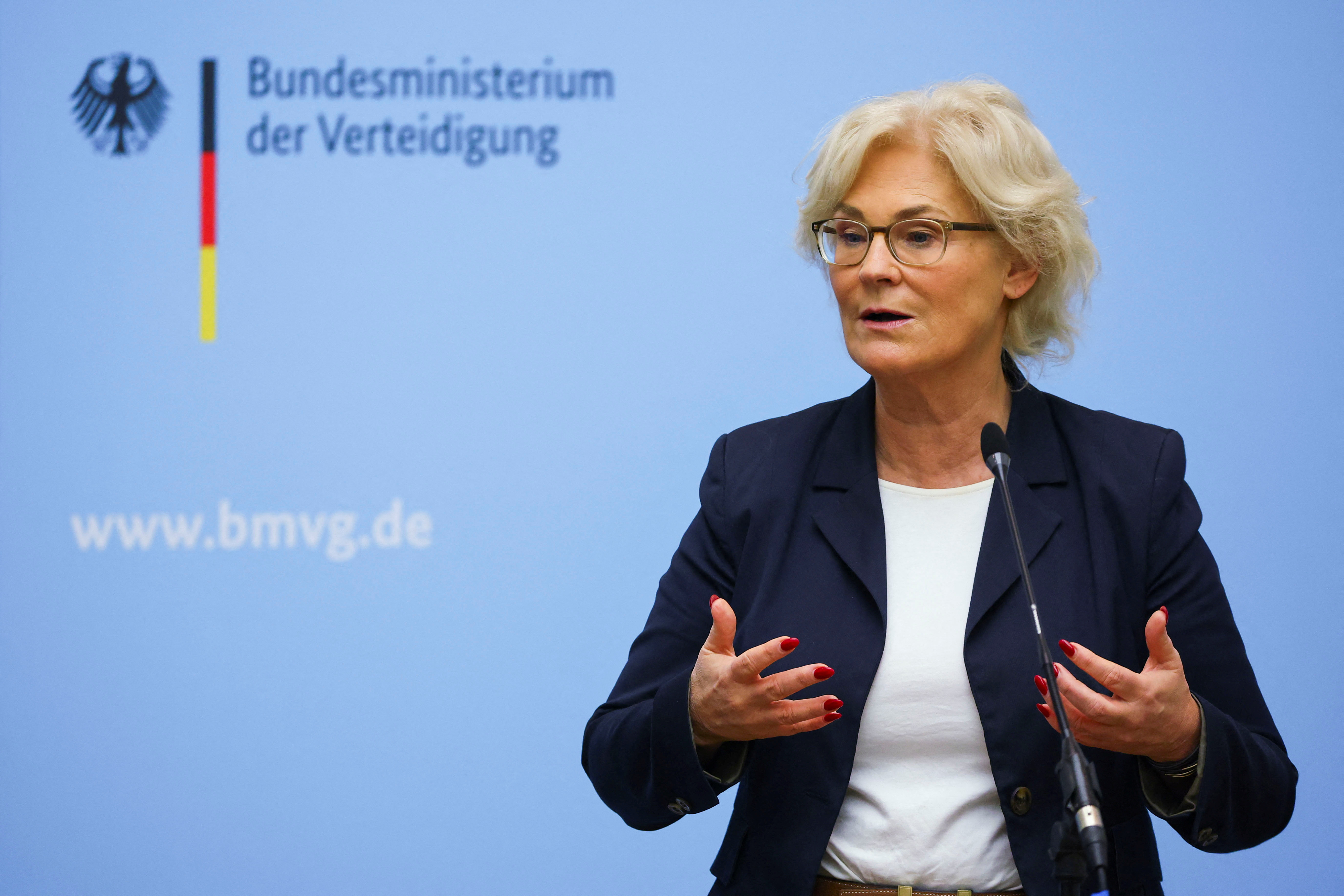 German Defence Minister Lambrecht attends a news conference on the Puma battle tanks in Berlin