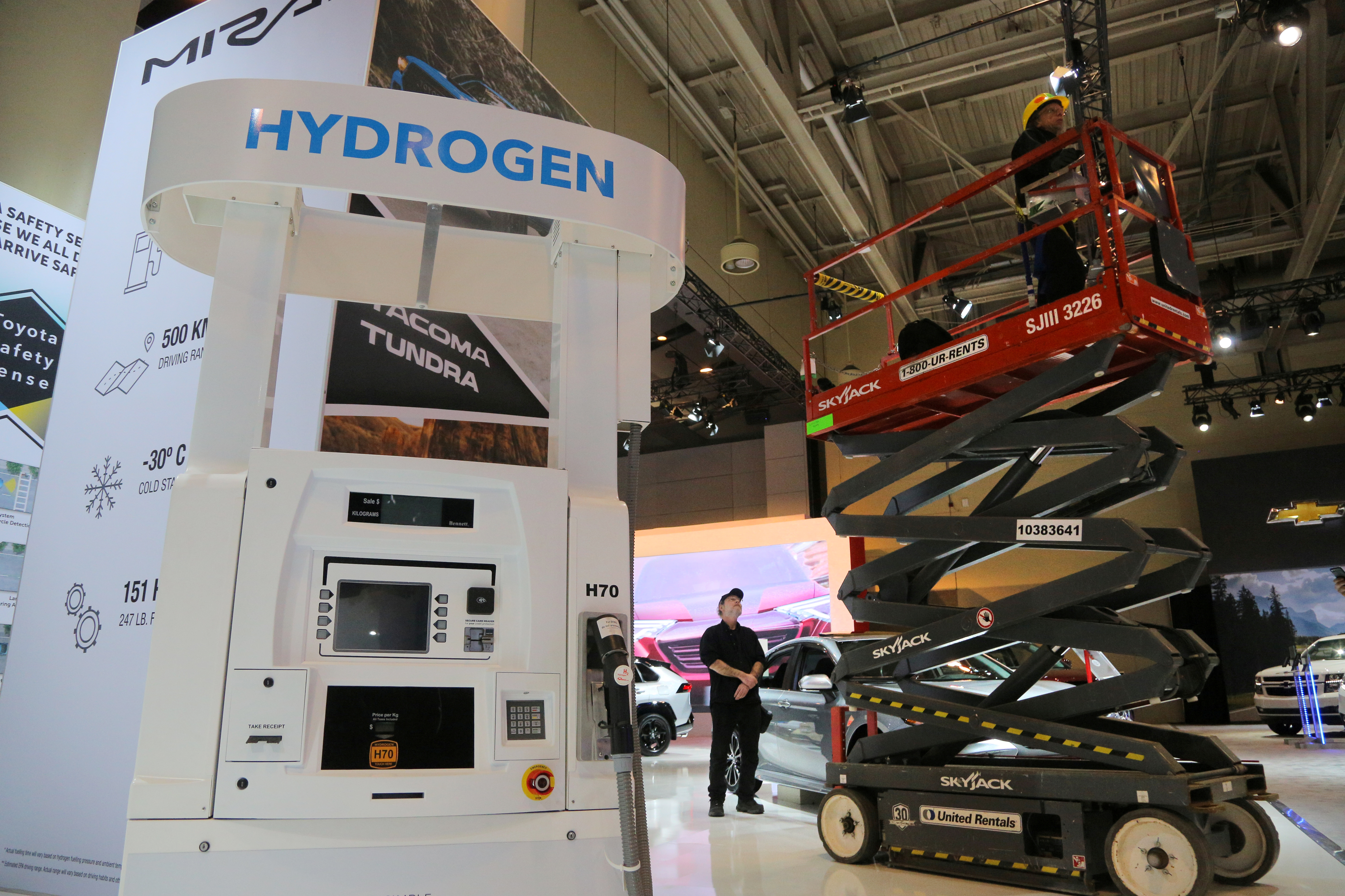 A hydrogen refill station is seen at a Toyota display at the Canadian International AutoShow in Toronto