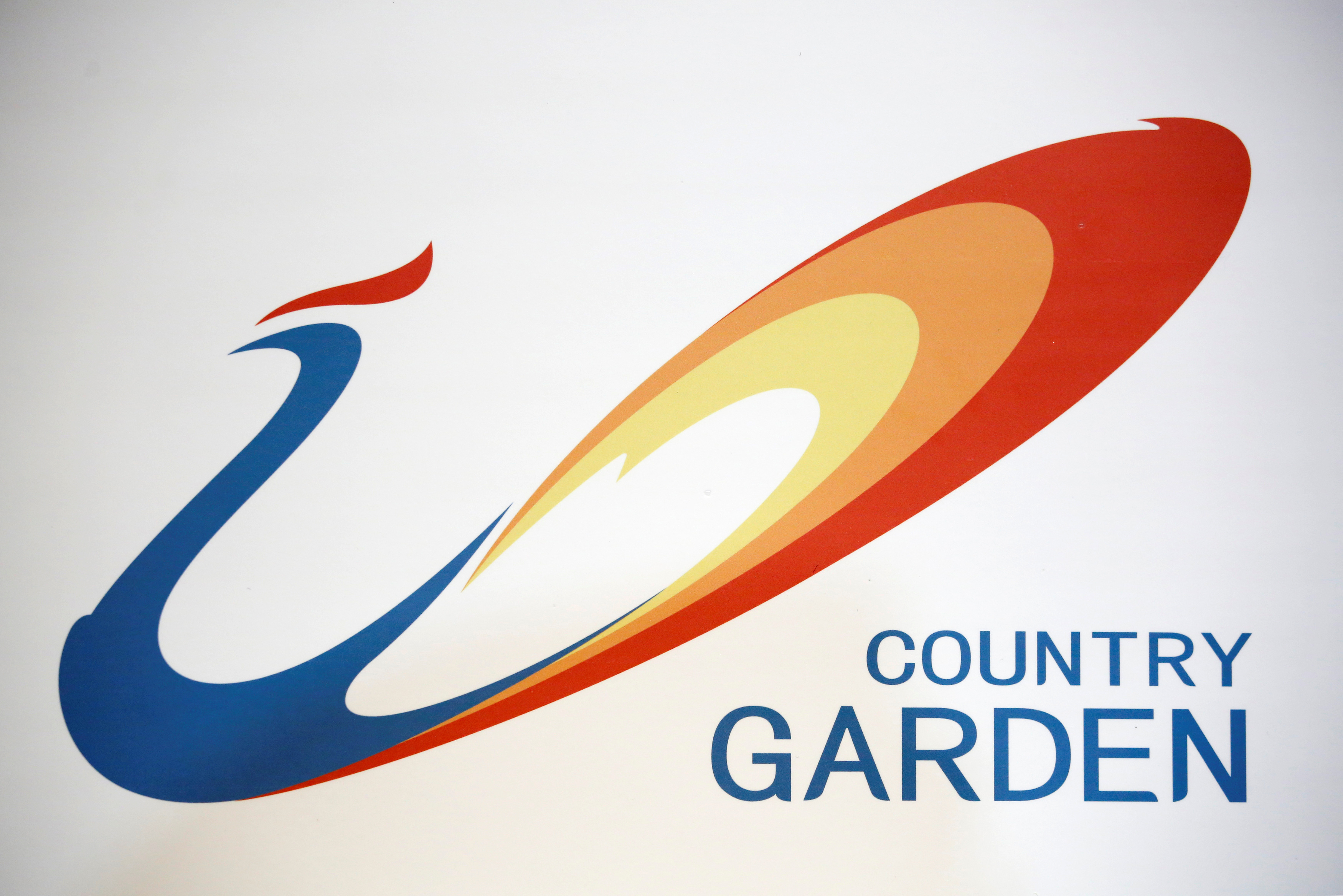 The company logo of Chinese developer Country Garden is displayed at a news conference in Hong Kong