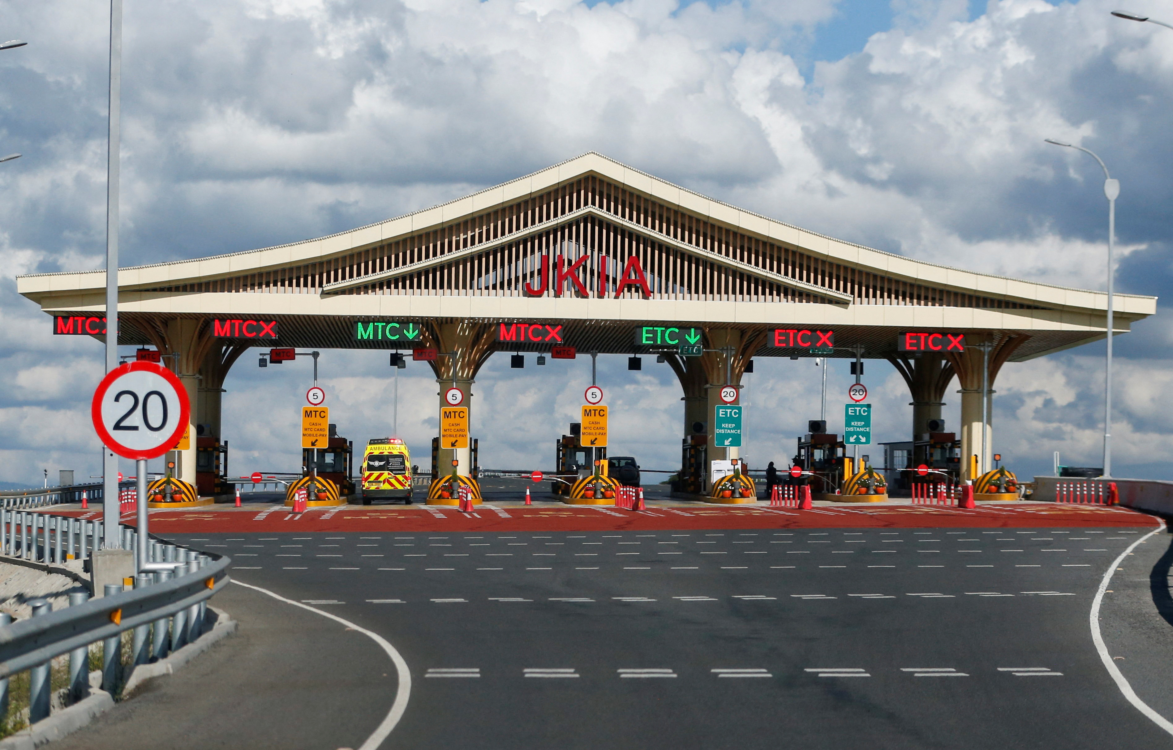 A view shows the Jomo Kenyatta International Airport toll station on the Nairobi Expressway undertaken by the China Road and Bridge Corporation along Mombasa road in Embakasi district of Nairobi