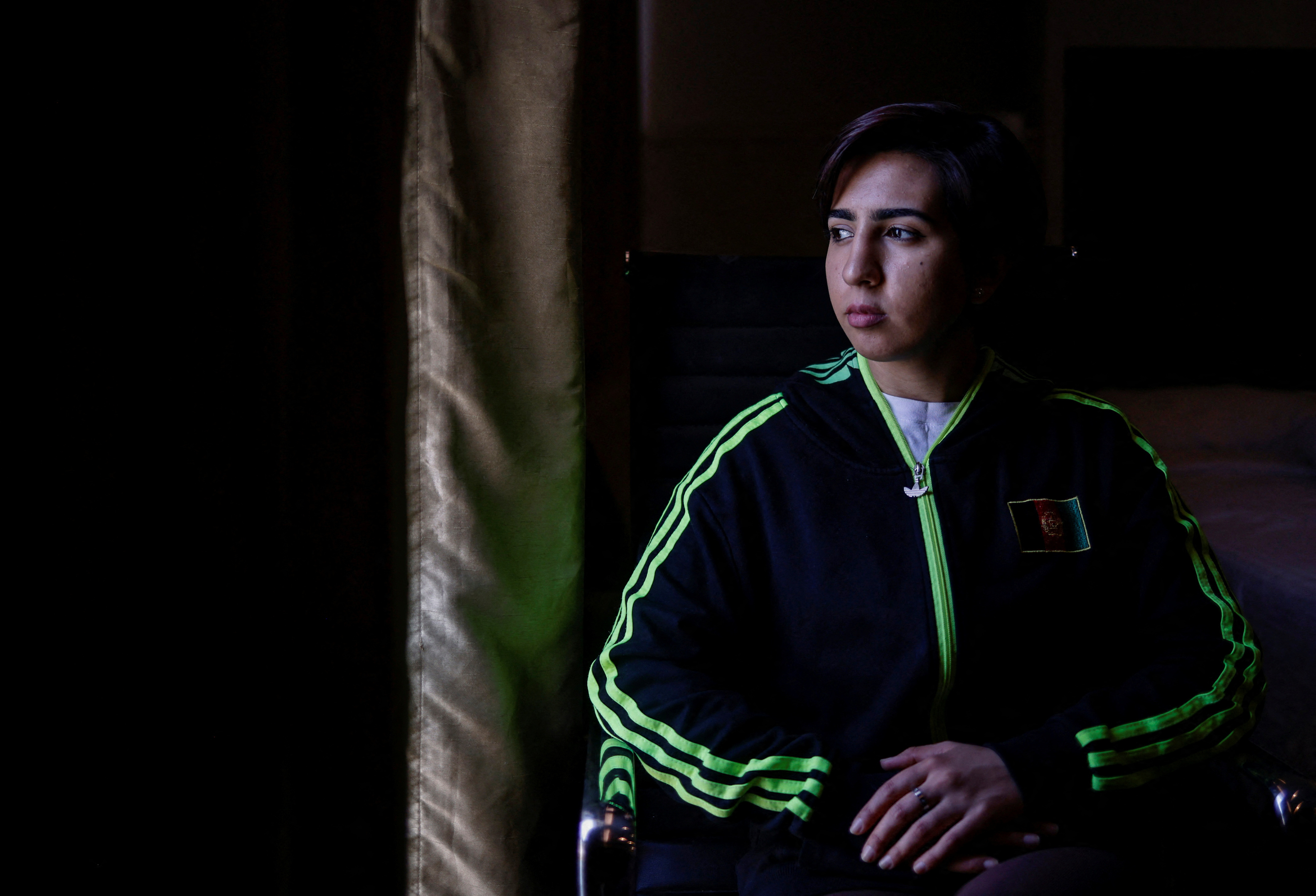 Afghan boxer Sadia Bromand poses after an interview with Reuters