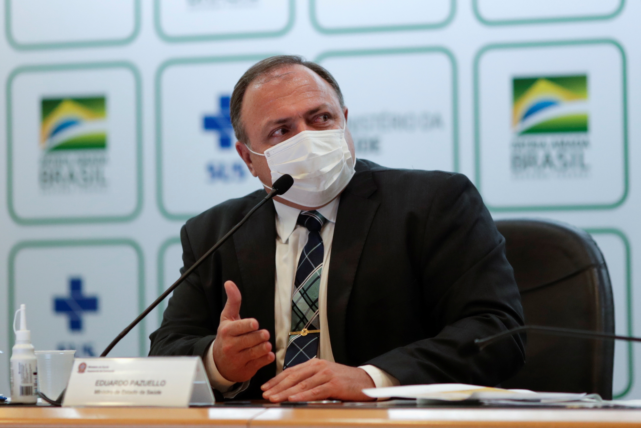 Brazil's Health Minister Pazuello attends a news conference in Brasilia