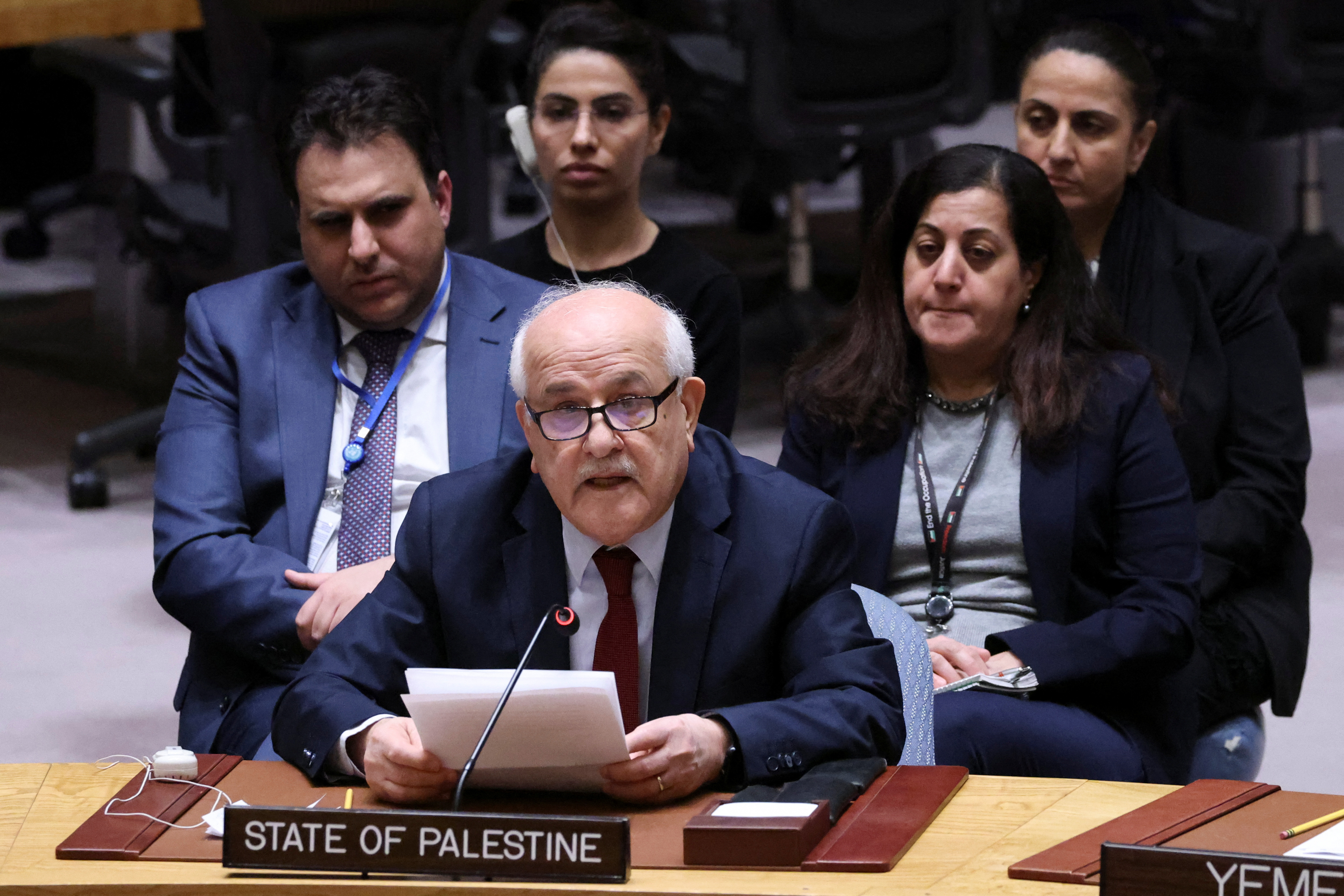 Members of the United Nations Security Council vote on a Gaza resolution that demands an immediate ceasefire, in New York