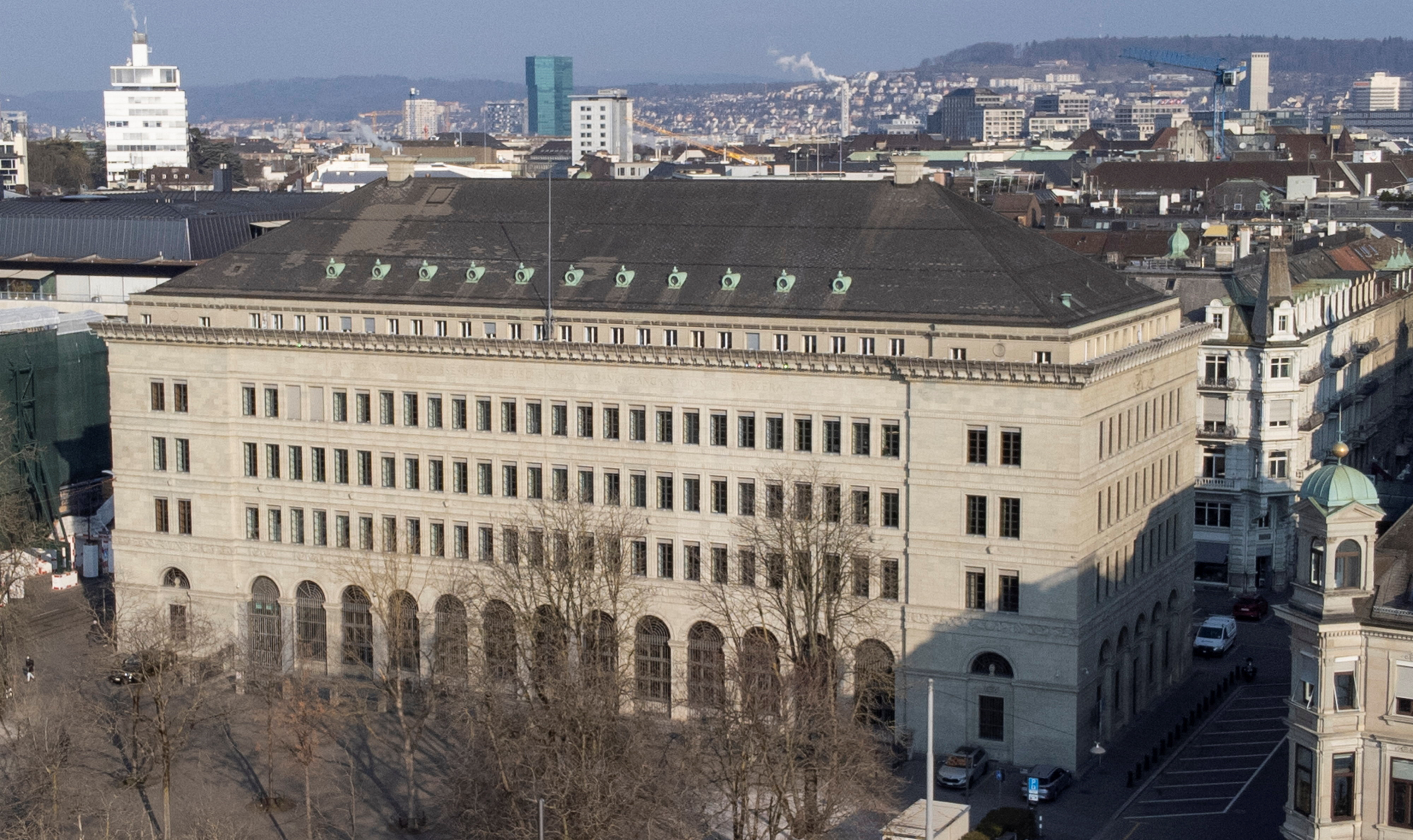 General view shows the building of the Swiss National Bank in Zurich