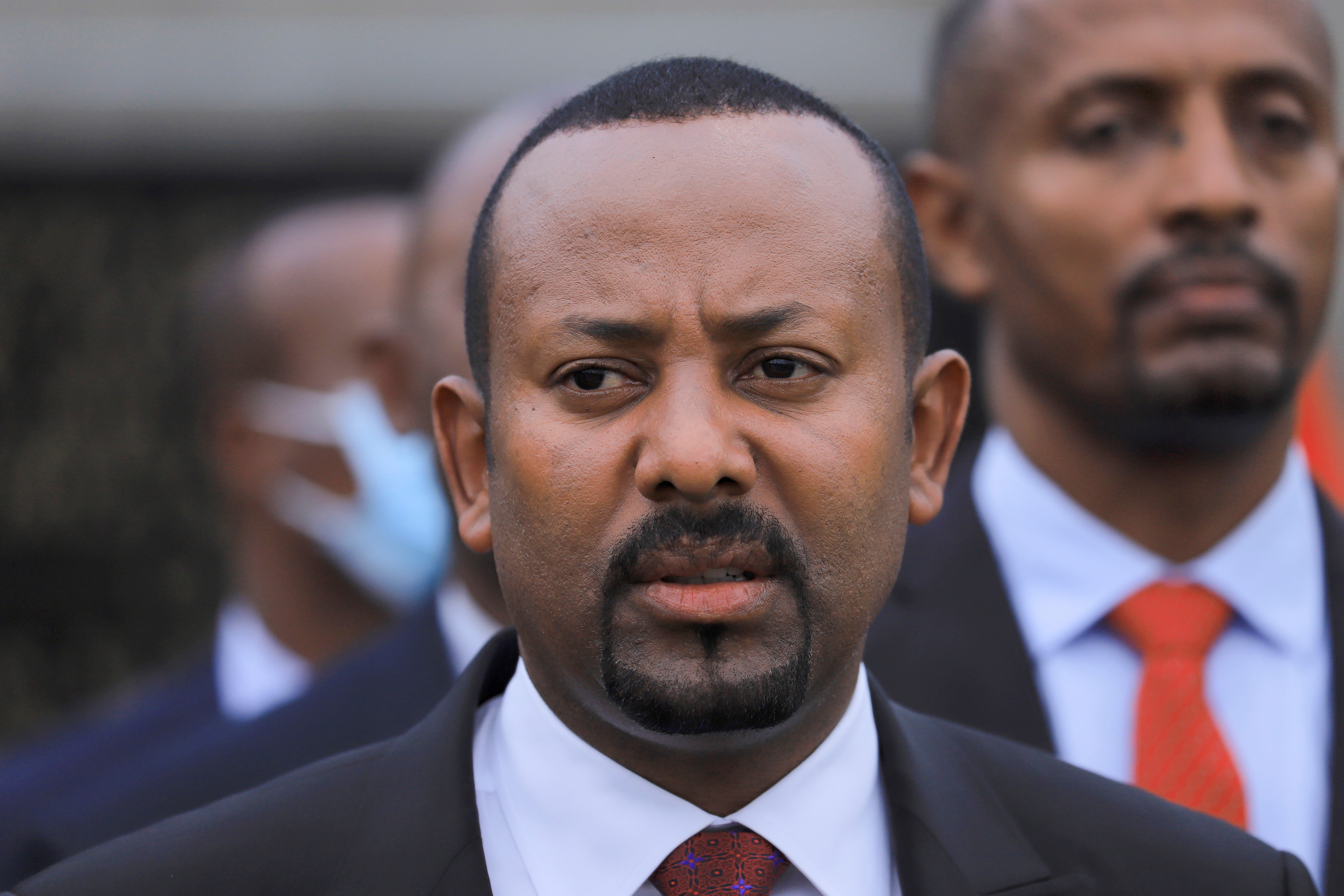 Ethiopian Prime Minister Abiy Ahmed arrives for the inauguration ceremony of the Meskel square, marking the last election rally he will hold in Addis Ababa