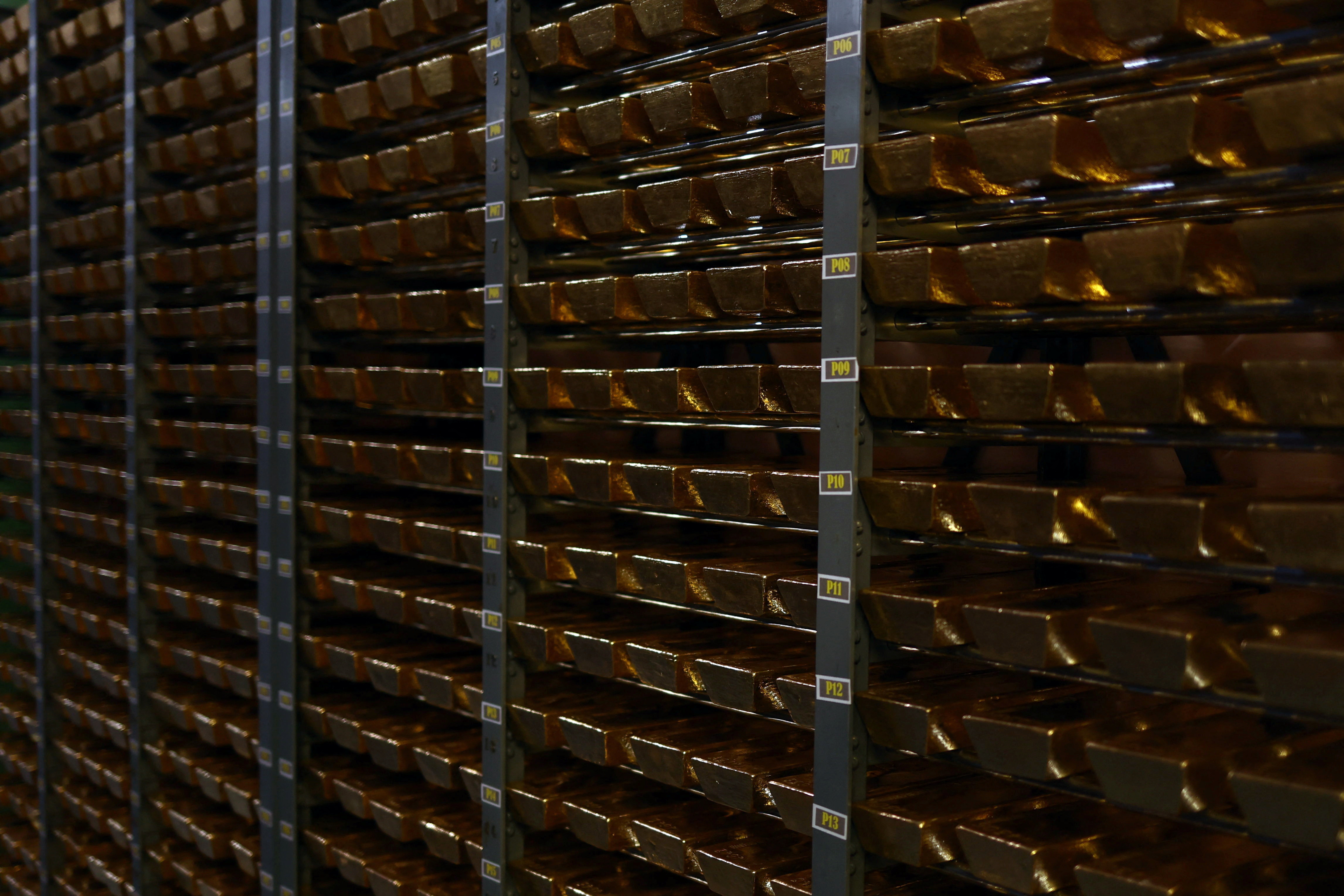 Part of Portugal's reserve gold bars are seen at the Bank of Portugal fortified complex in Carregado, Alenquer