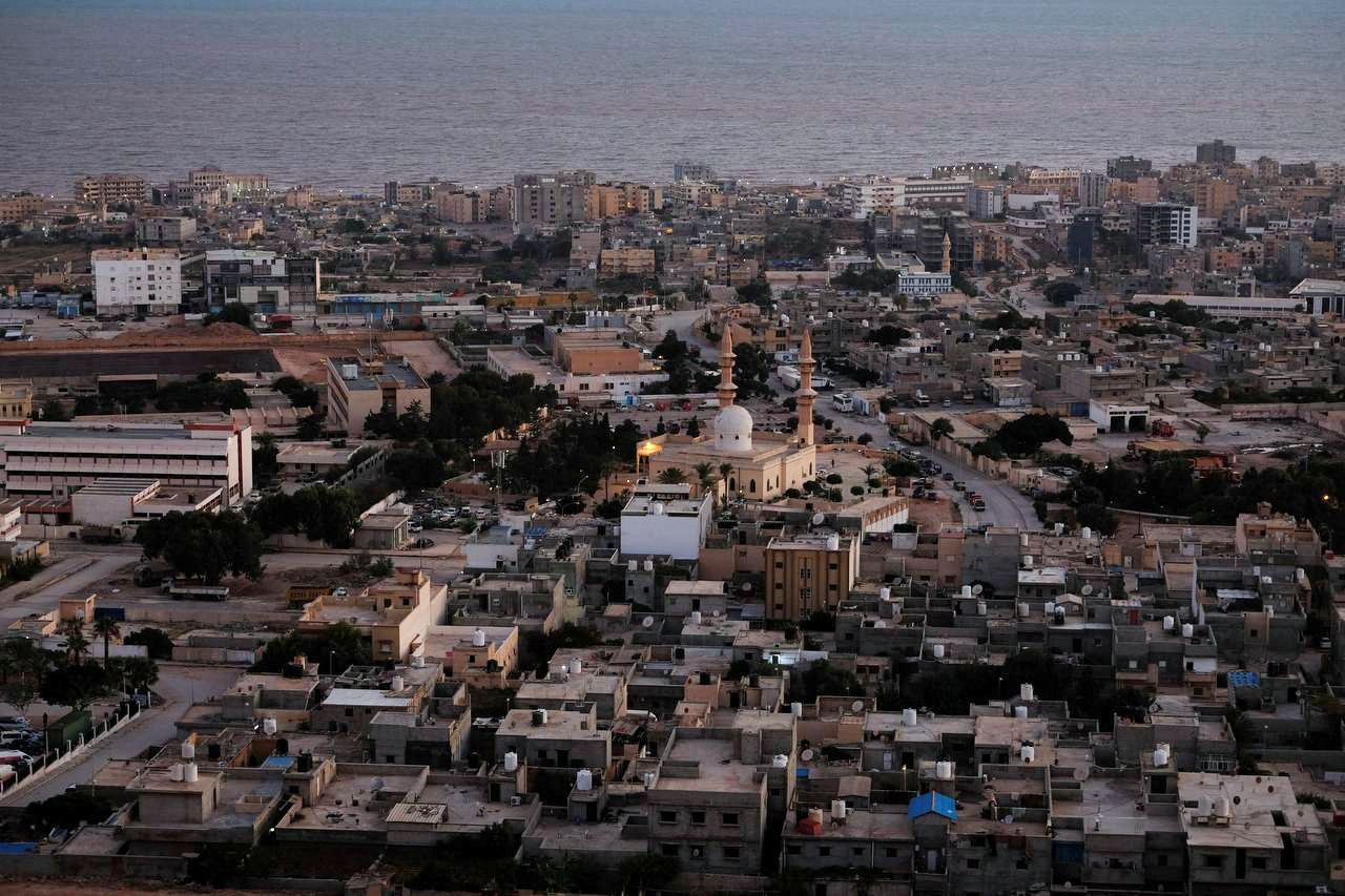 General view of Derna city during the Sunrise, following a powerful storm and heavy rainfall hitting the country