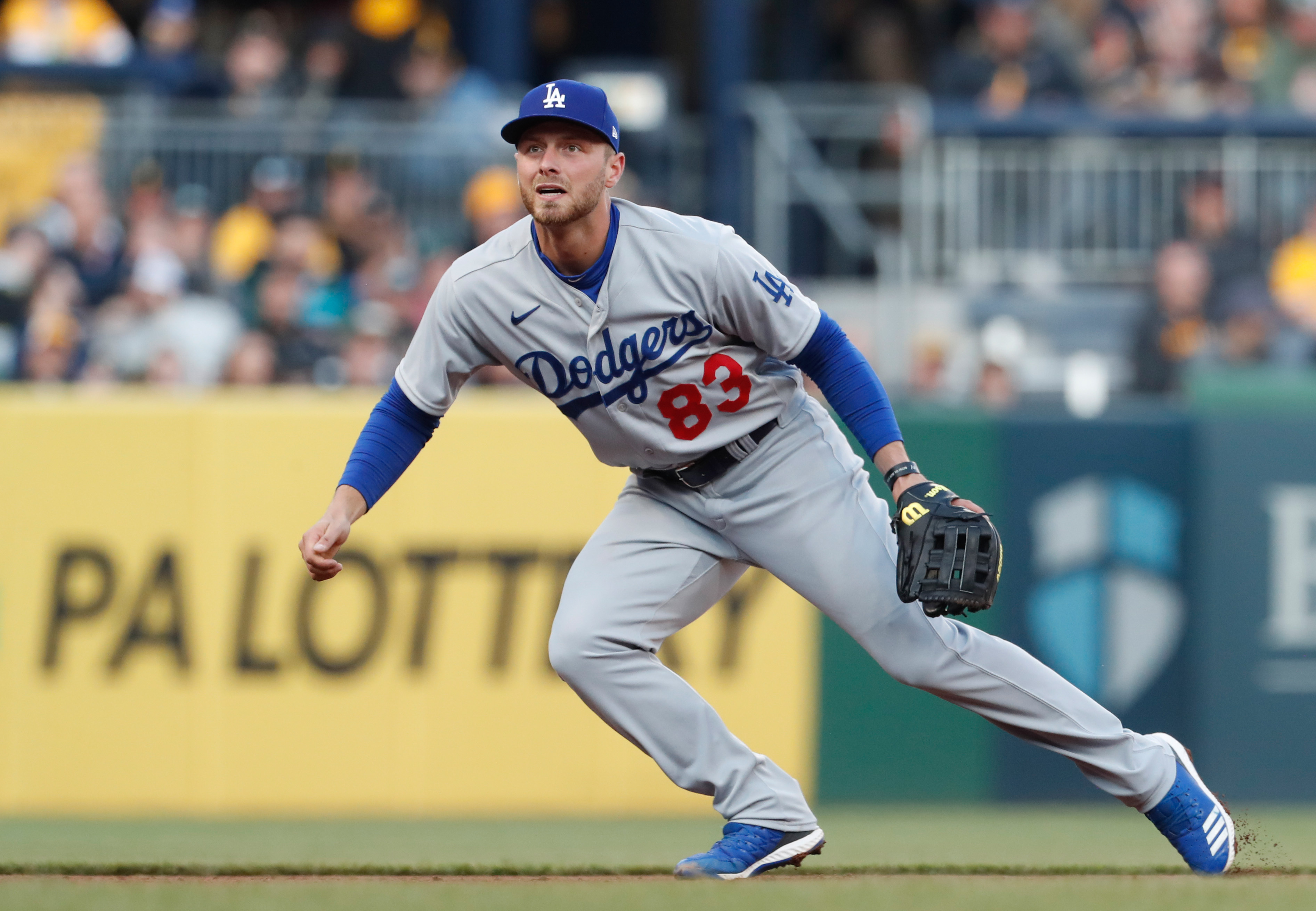 Will Smith of the Los Angeles Dodgers is covered with baby powder