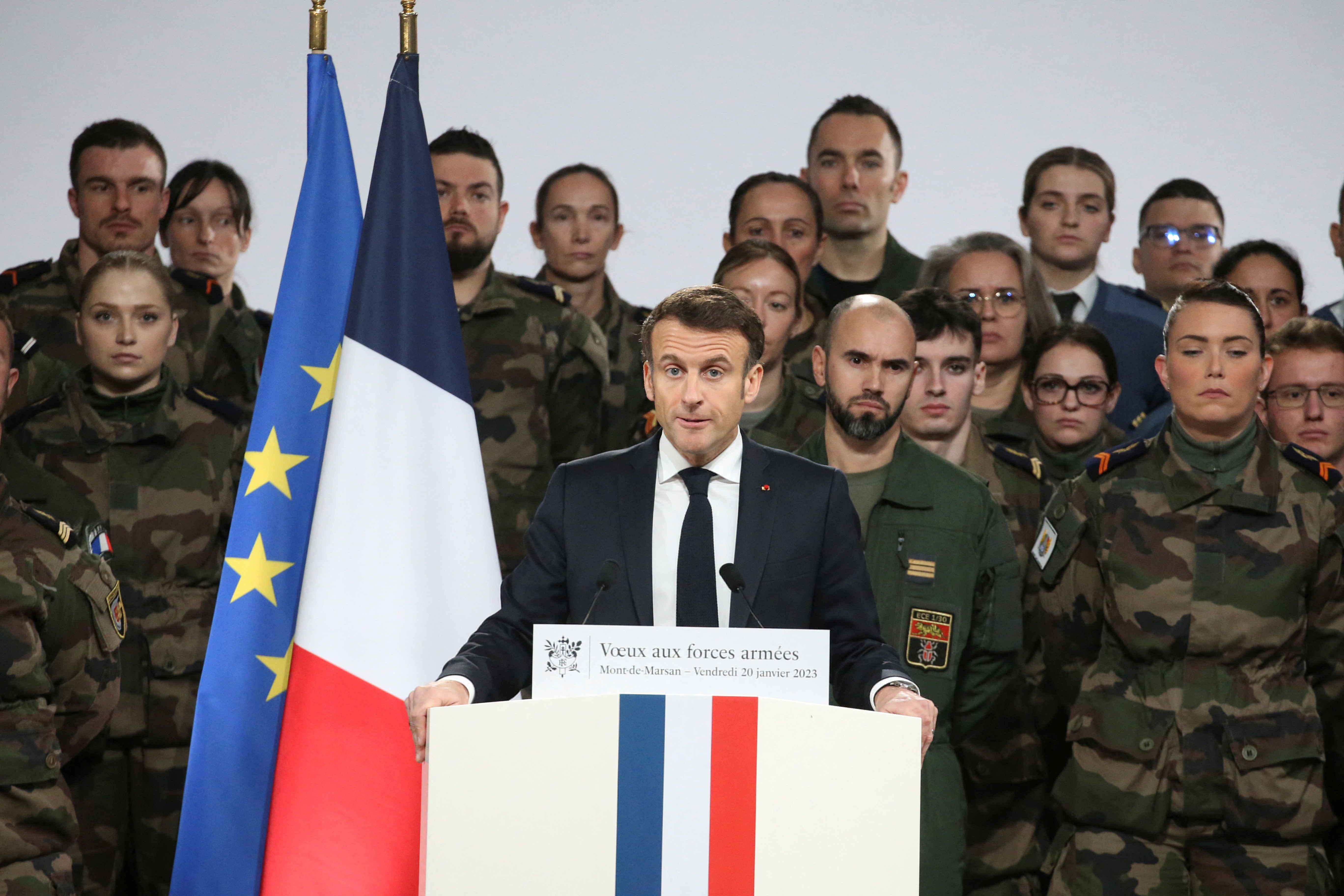 French President Emmanuel Macron's New Year address to the French Army, at the Mont-de-Marsan air base