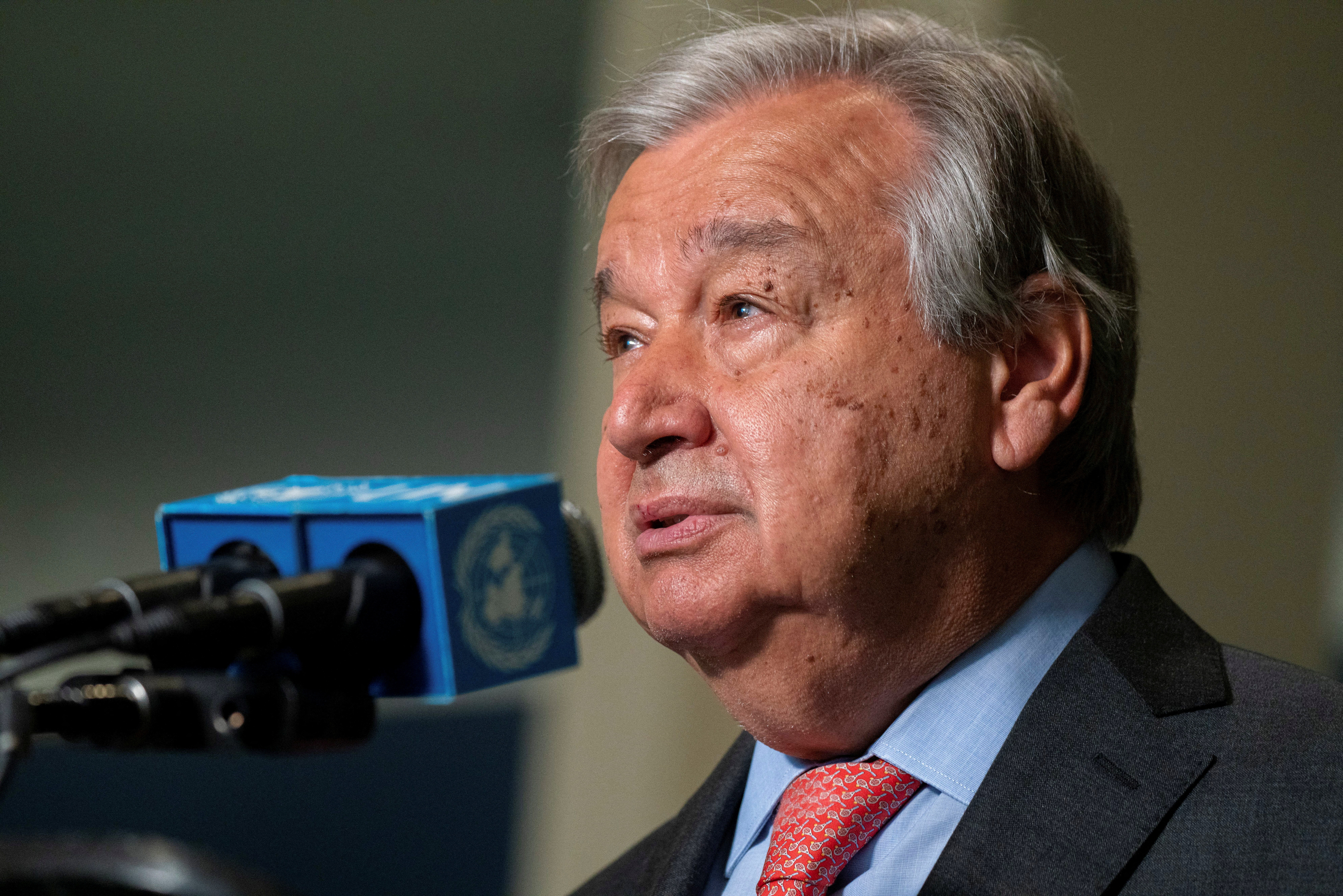 UN Secretary-General Guterres addresses media prior to Nuclear Non-Proliferation Treaty review conference in New York