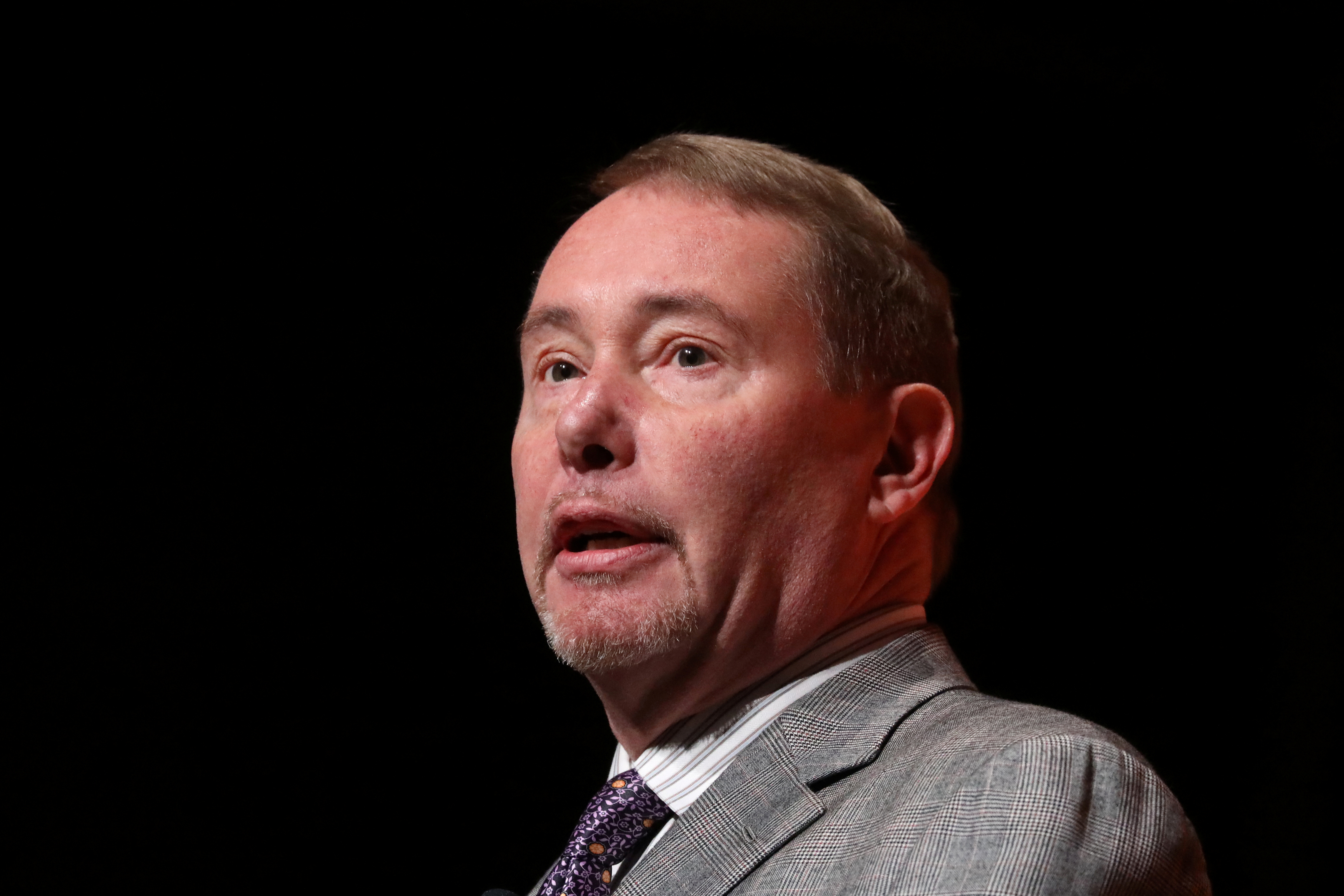 Jeffrey Gundlach,?CEO of DoubleLine Capital LP, presents during the 2019 Sohn Investment Conference in New York
