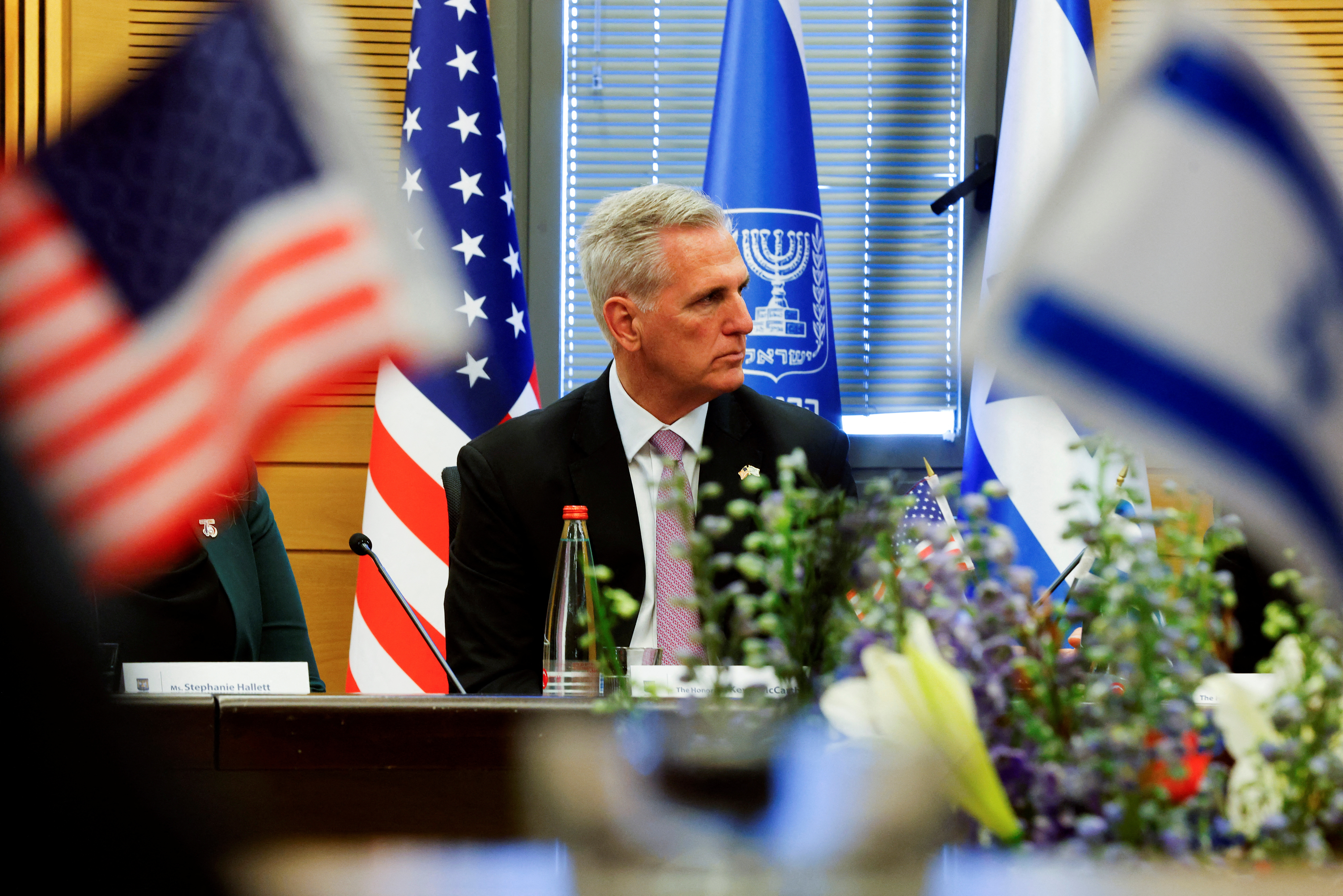 U.S. House Speaker Kevin McCarthy and his Israeli counterpart, Knesset Speaker Amir Ohana hold a bilateral meeting at the Knesset, Israel's Parliament, in Jerusalem