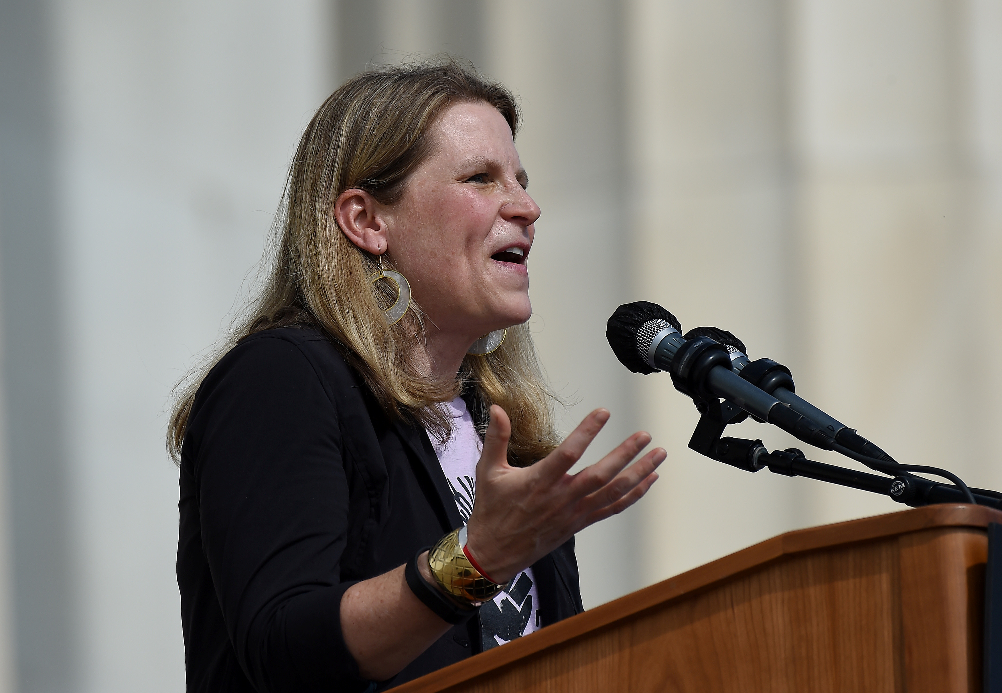 Secretary-Treasurer of American Federation of Labor and Congress of Industrial Organizations (AFL-CIO) Liz Shuler speaks at the Lincoln Memorial during the 'Get Your Knee Off Our Necks' march in support of racial justice, in Washington, U.S., August 28, 2020. Olivier Douliery/Pool via REUTERS/Files