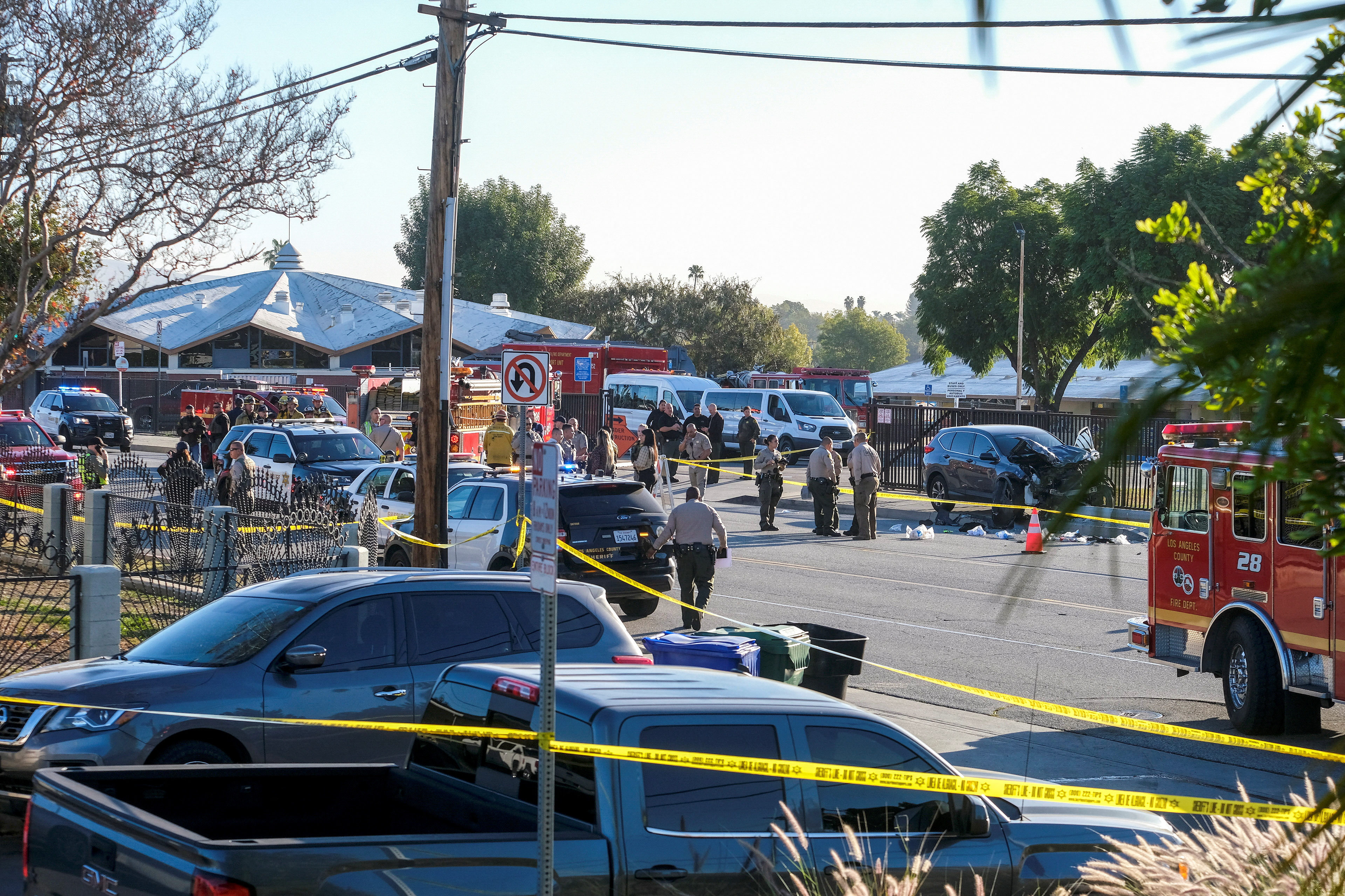 Car crashes into Los Angeles sheriff's department recruits on