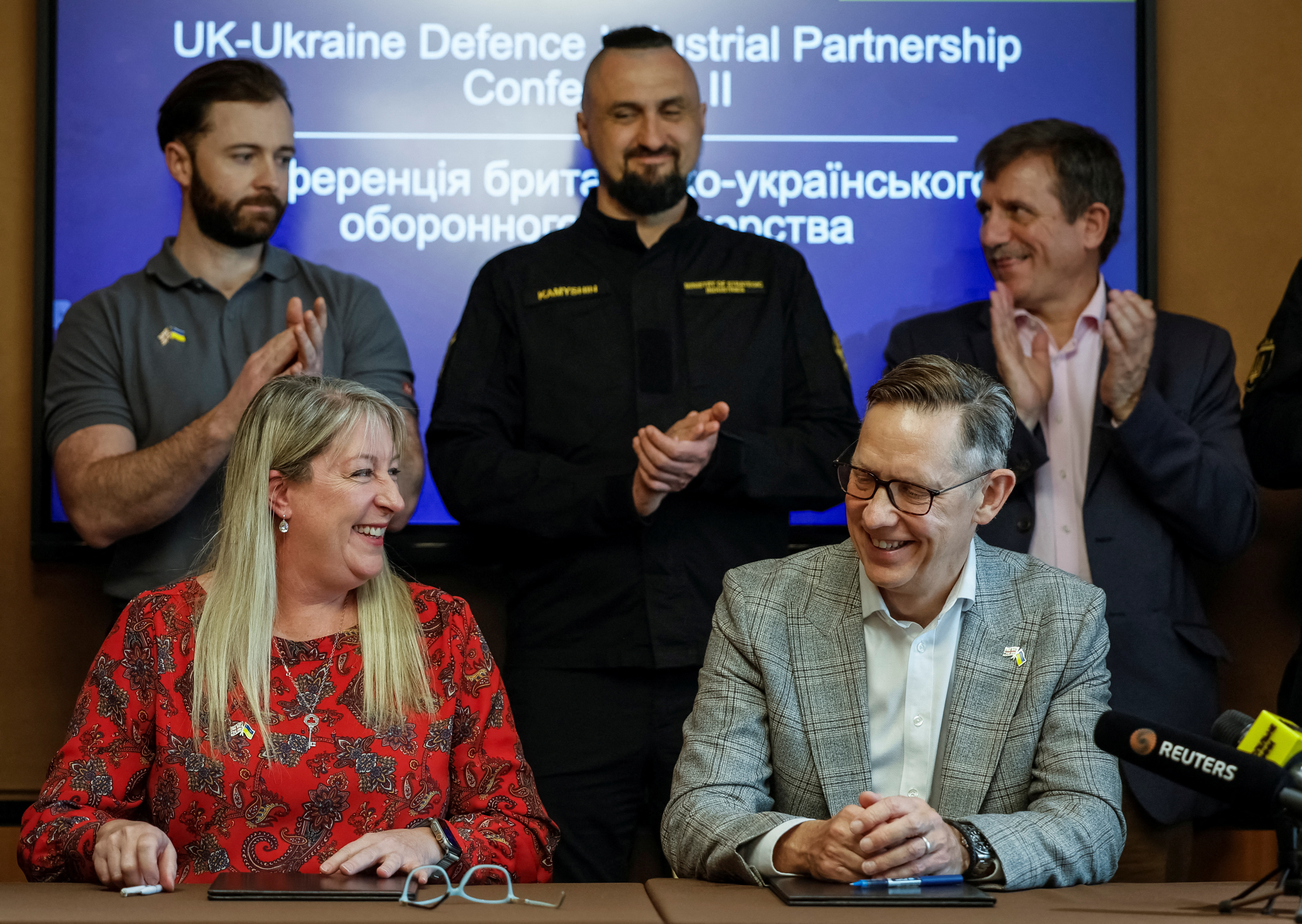 Ukrainian and British governments sign a framework agreement to cooperate in the defence and weapon production sector, in Kyiv