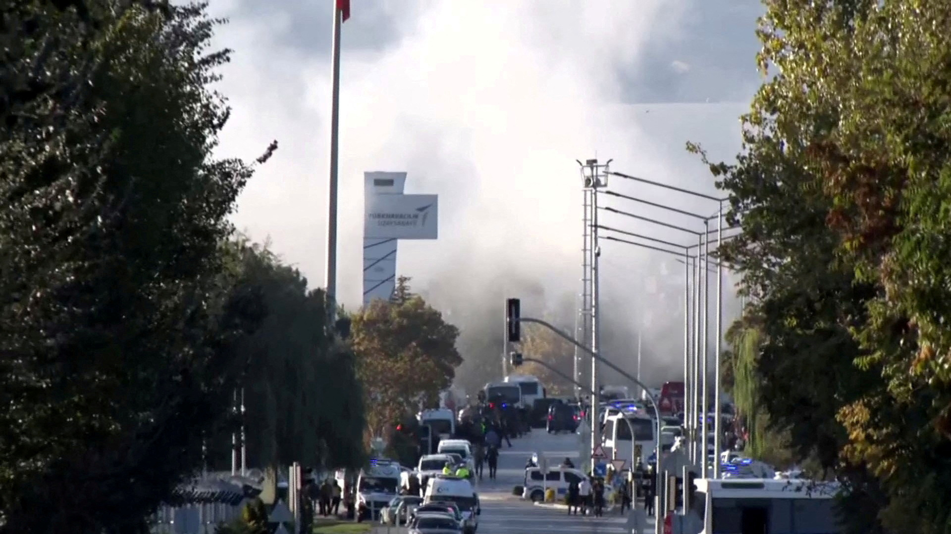 Smoke rises from the headquarters of Turkey's aviation company TUSAS in Ankara