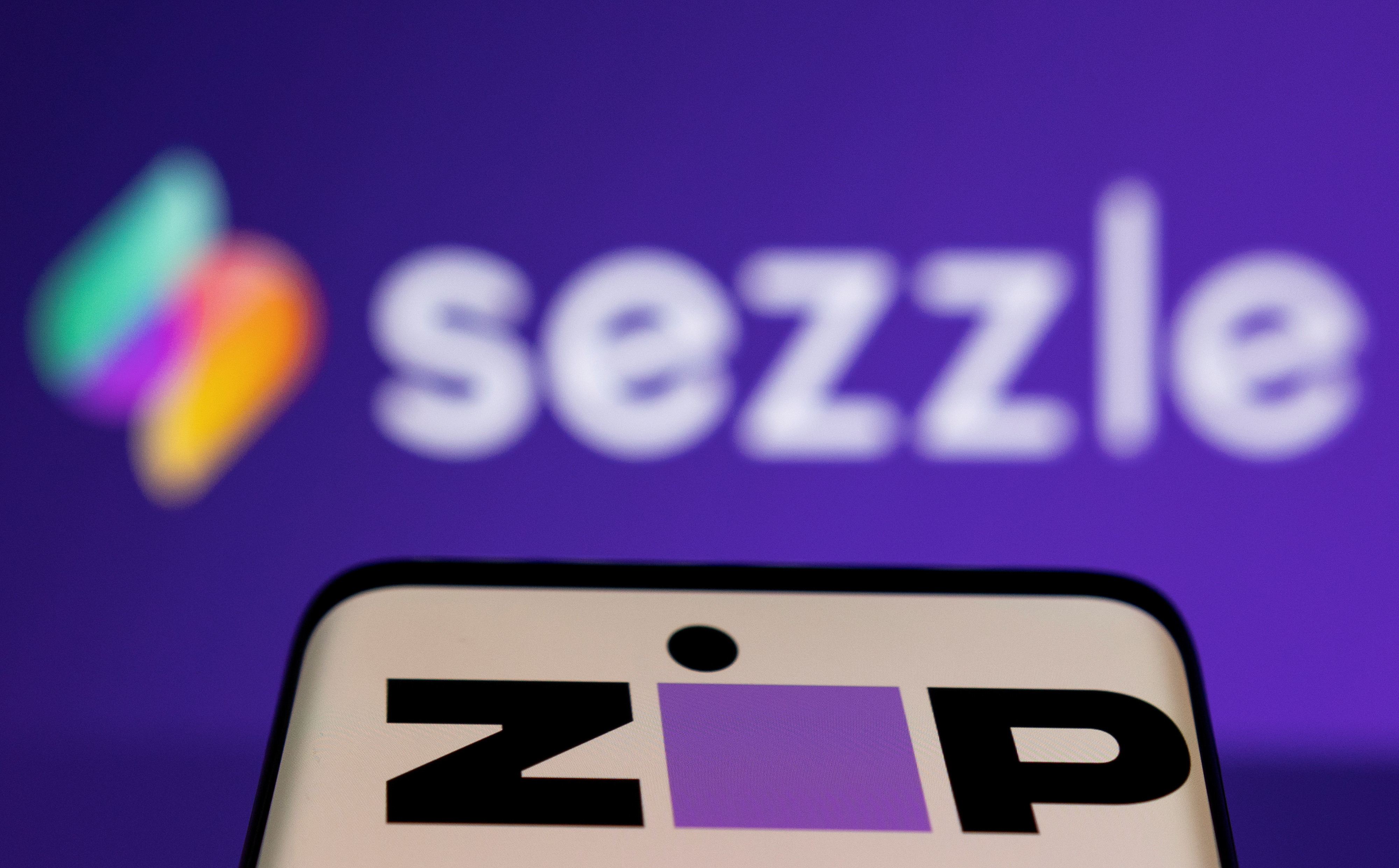 Illustration shows Sezzle and Zip logos