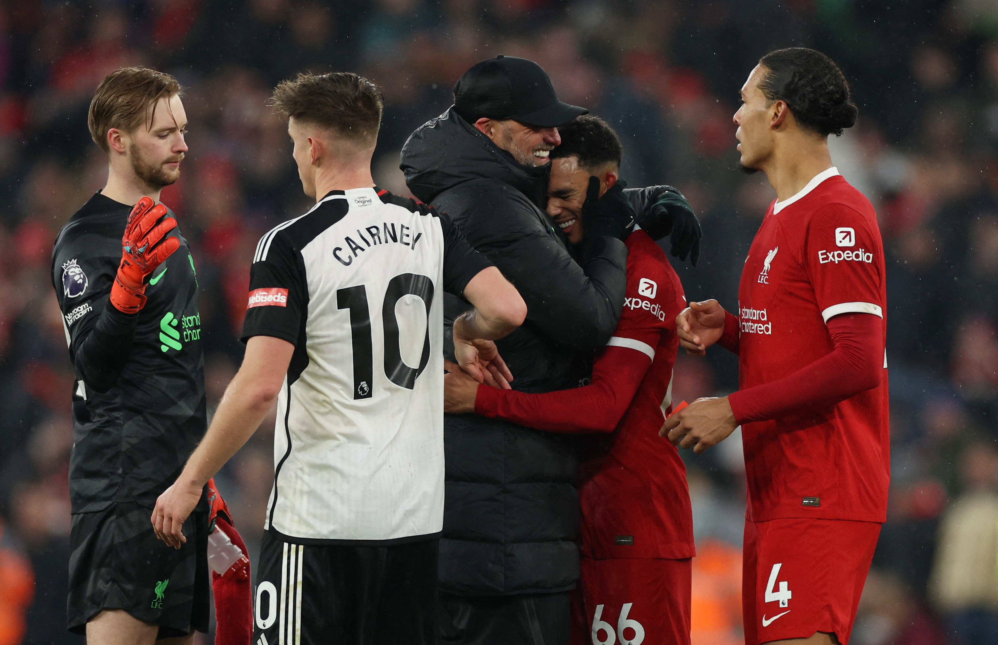 Liverpool score two late goals in 4-3 thriller against Fulham | Reuters